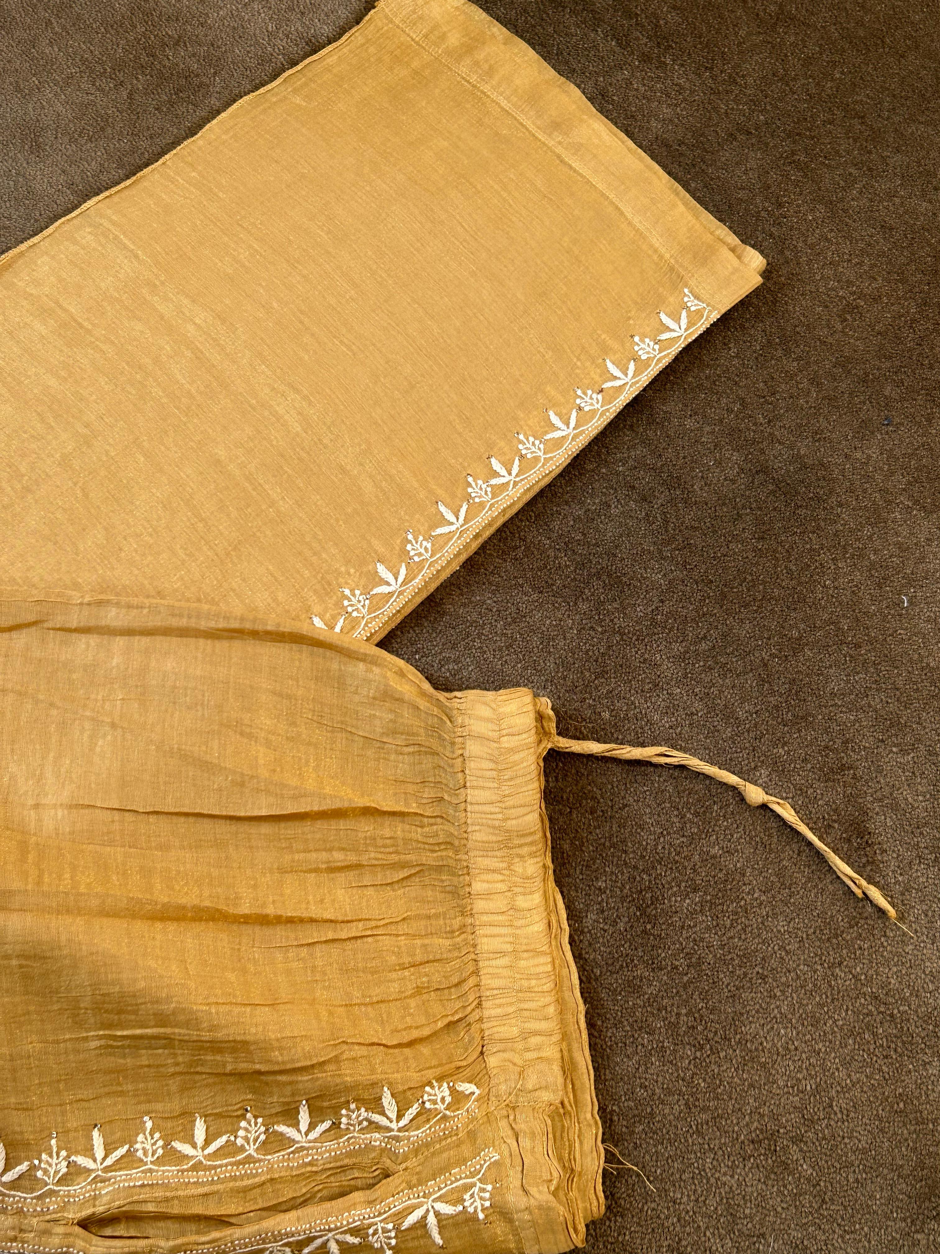 Mustard tissue chikankari co-ord set