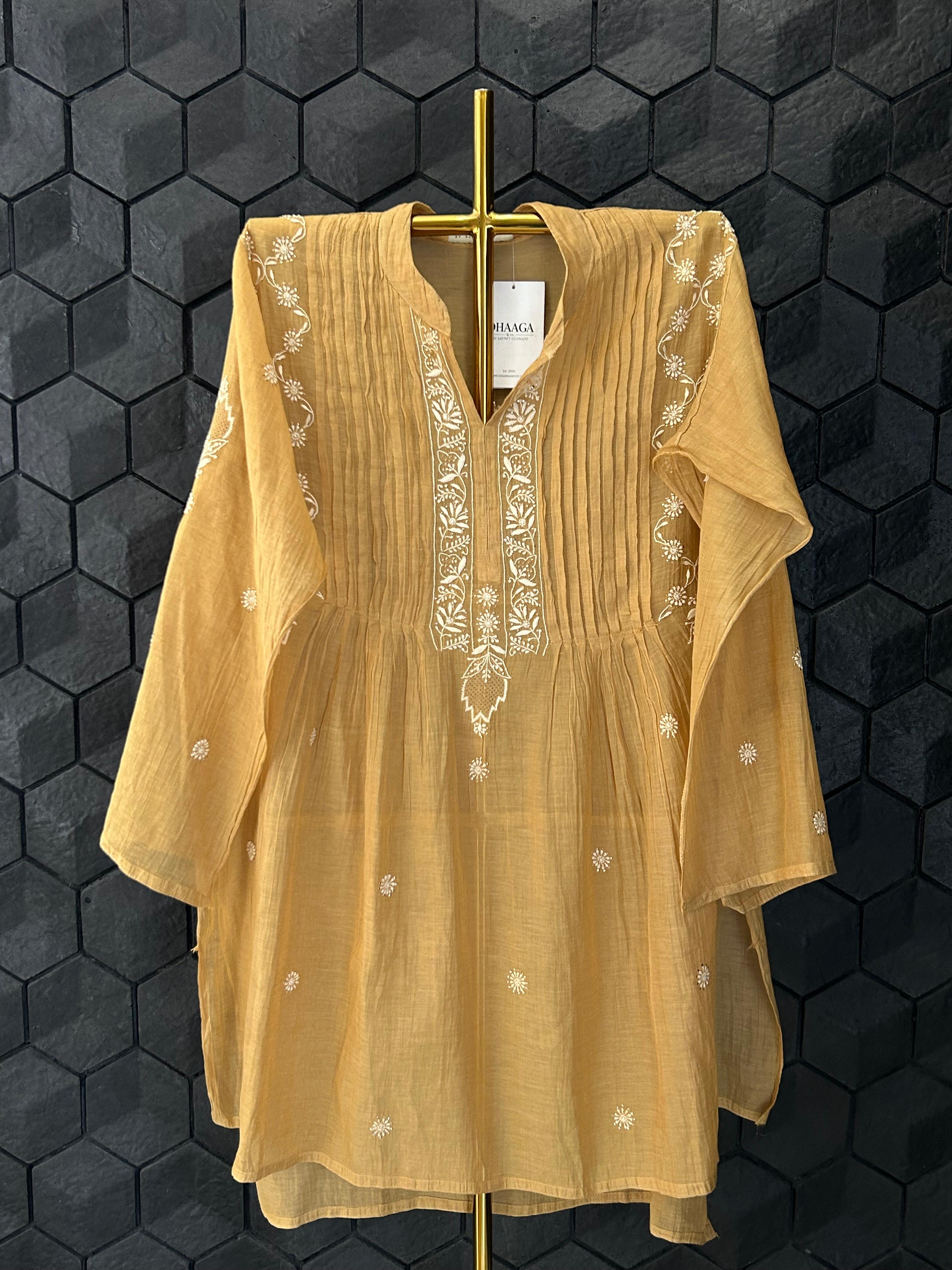 Mustard tissue chikankari co-ord set