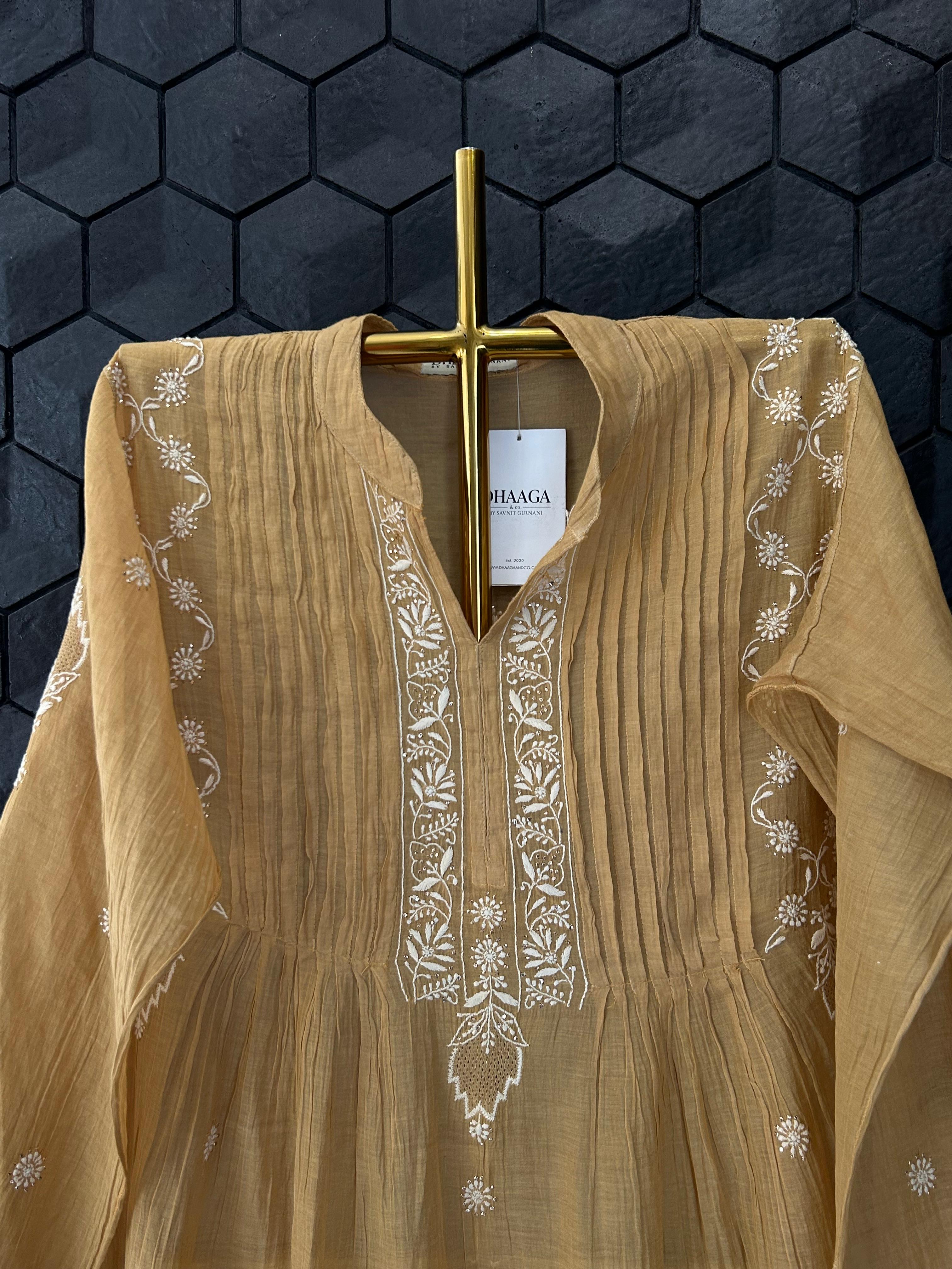 Mustard tissue chikankari co-ord set