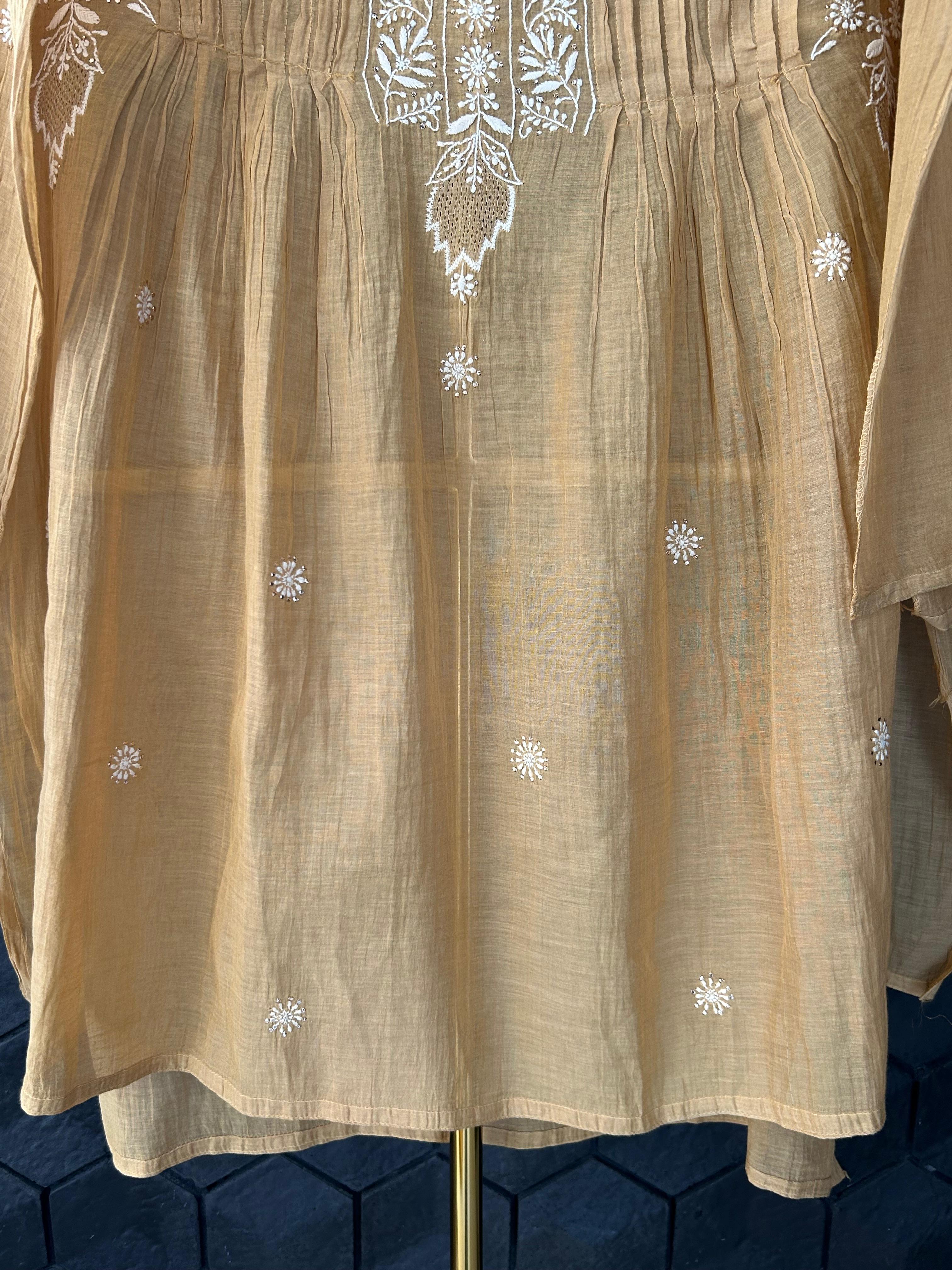 Mustard tissue chikankari co-ord set