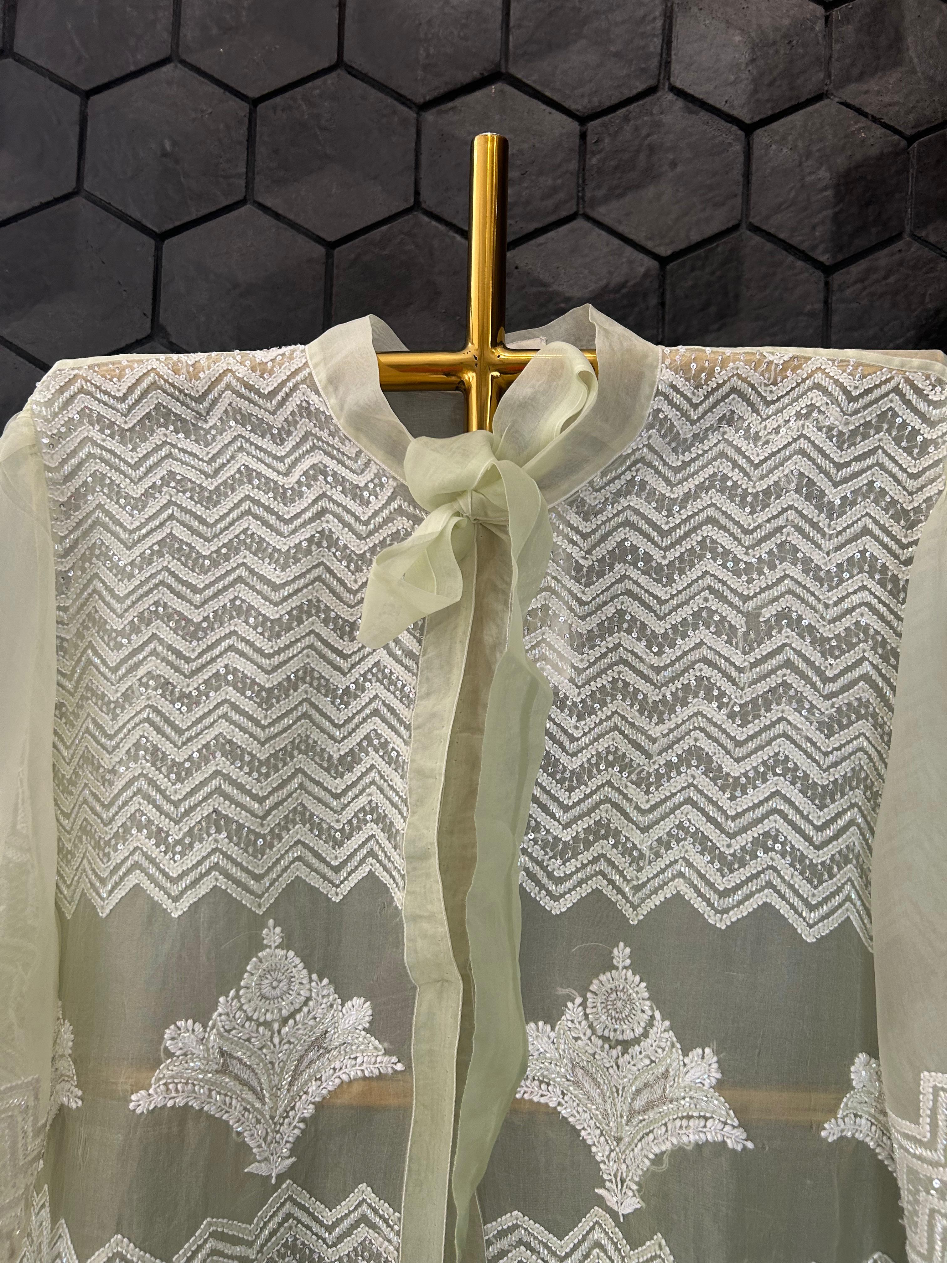 Green Organza Chikankari shirt