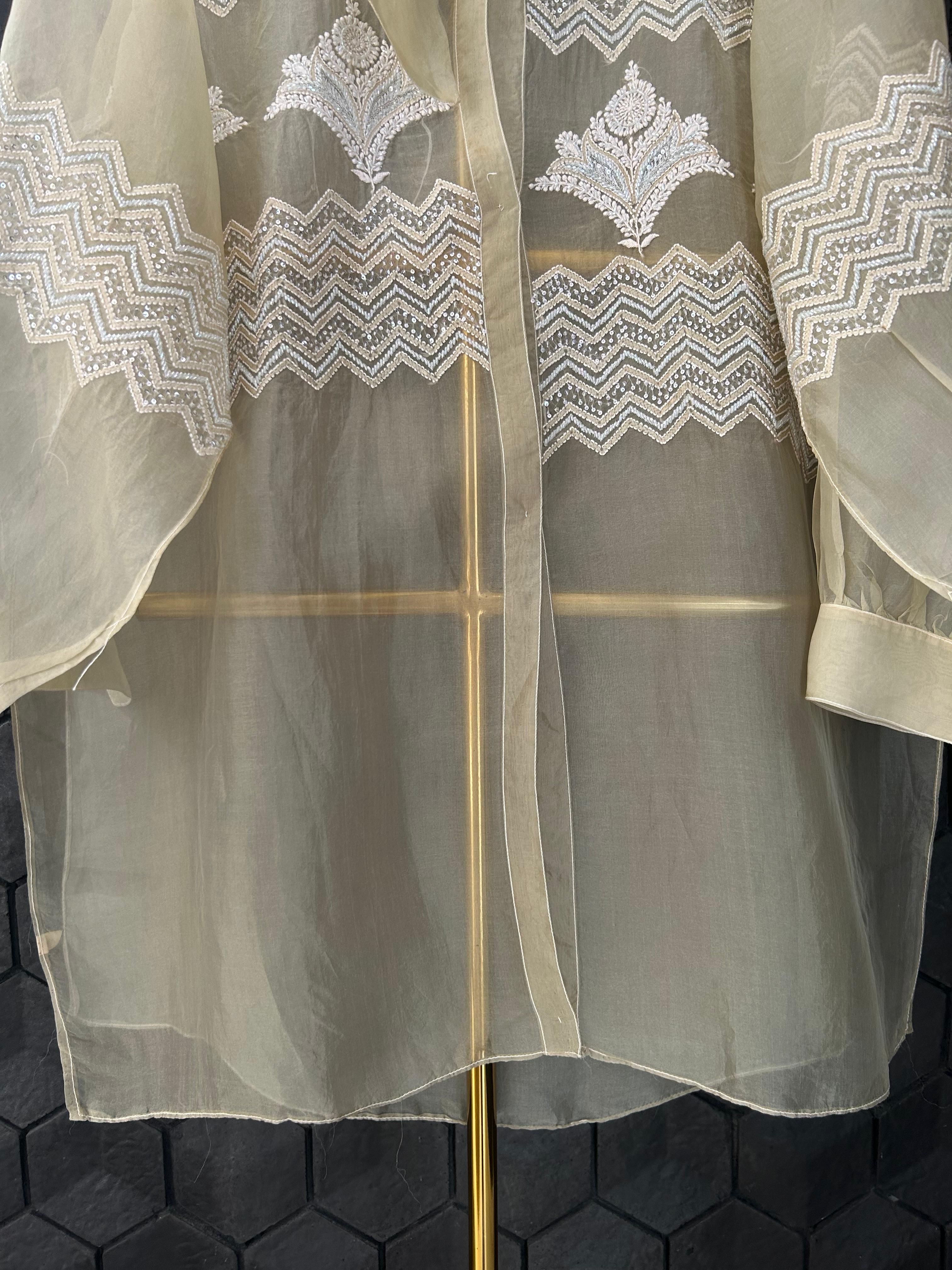 Beige organza chikankari shirt