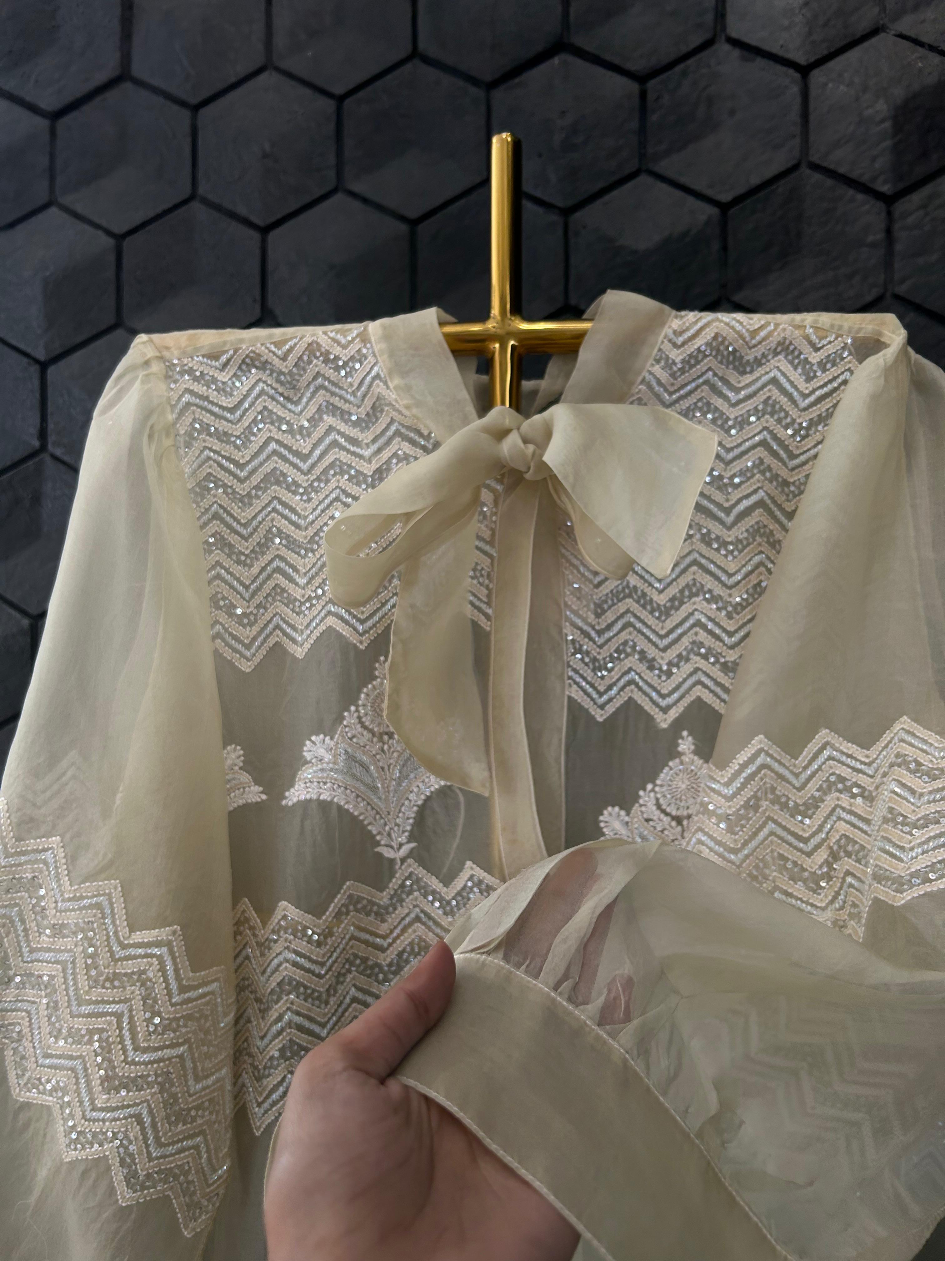 Beige organza chikankari shirt