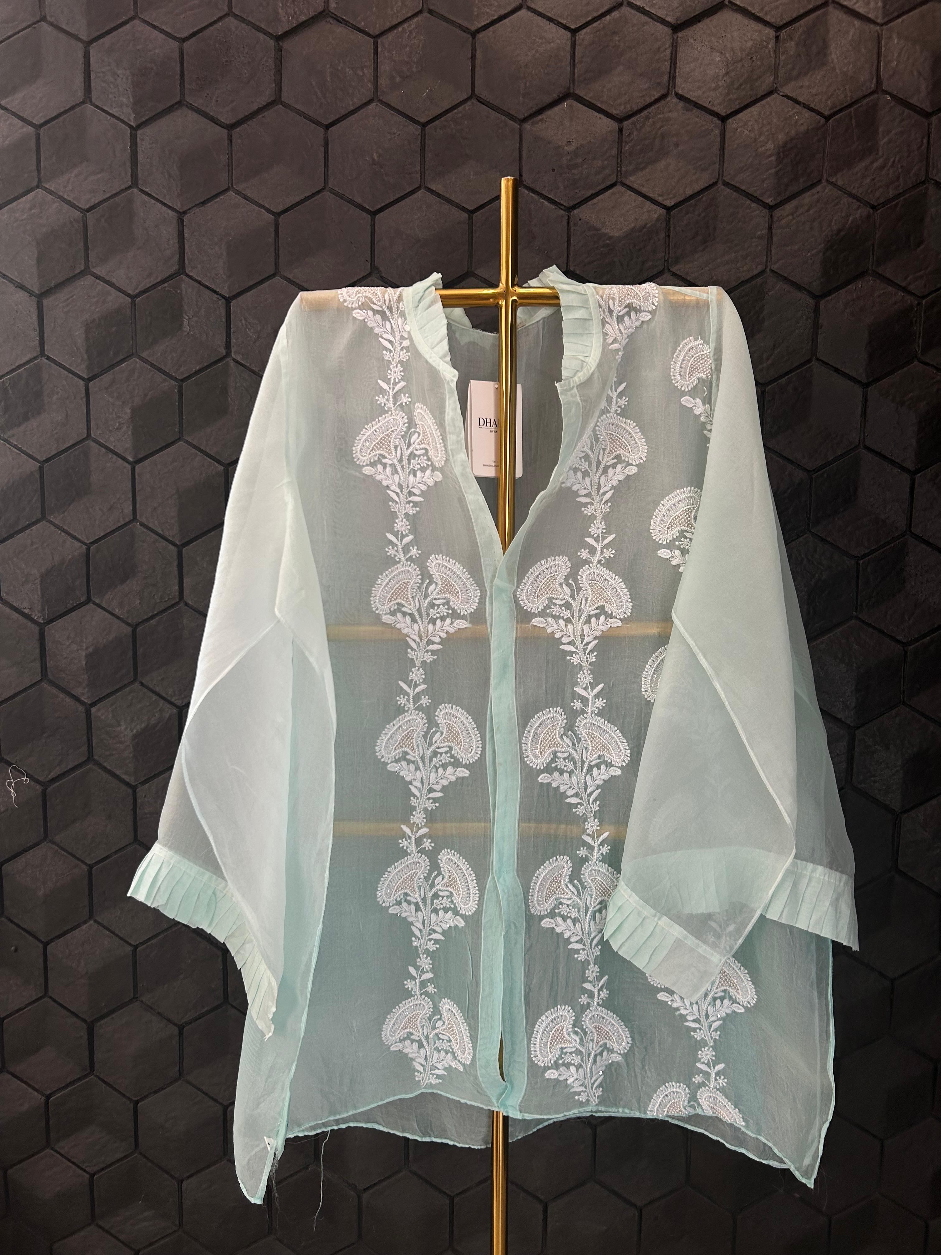 Blue organza chikankari shirt