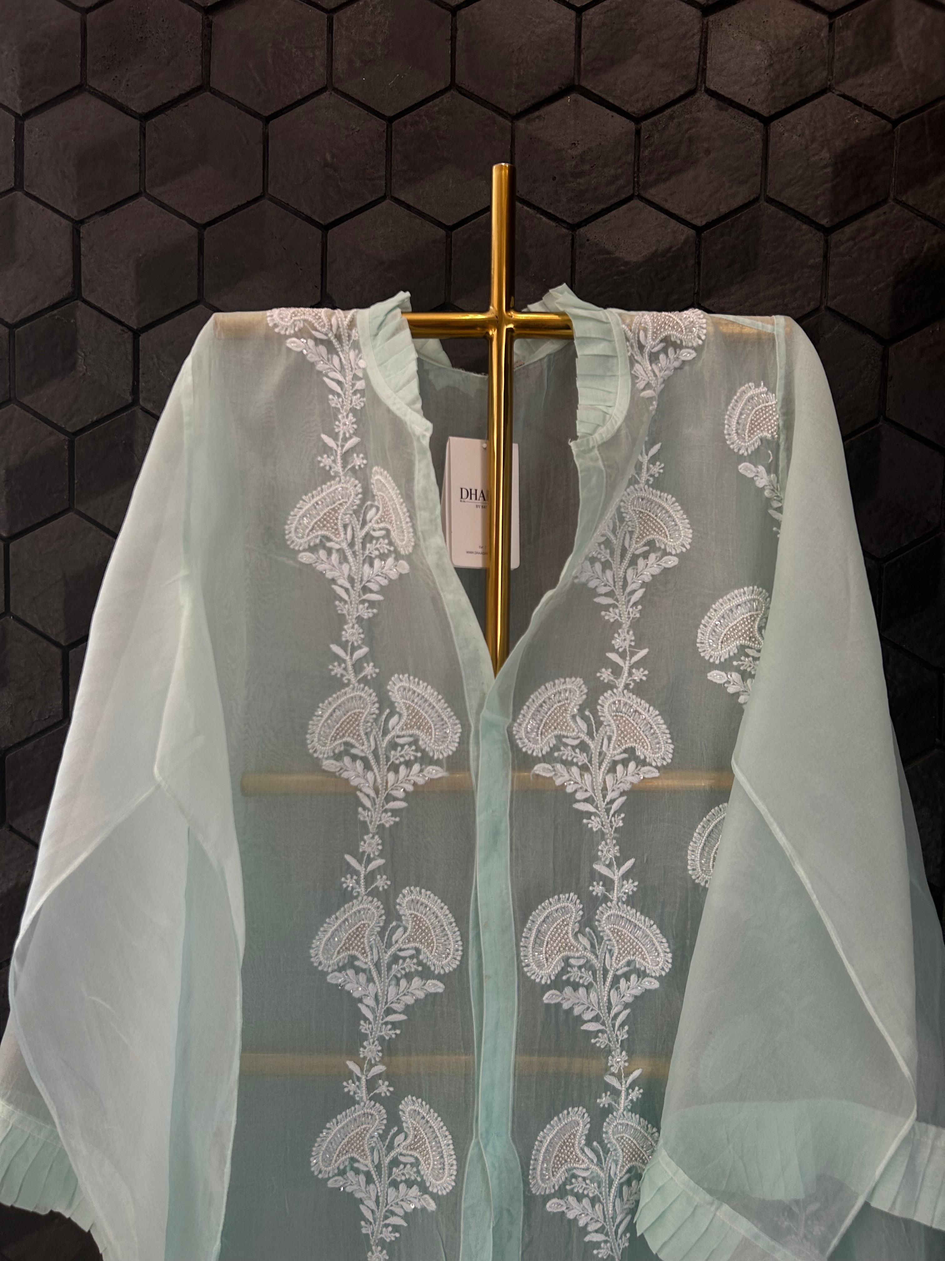 Blue organza chikankari shirt