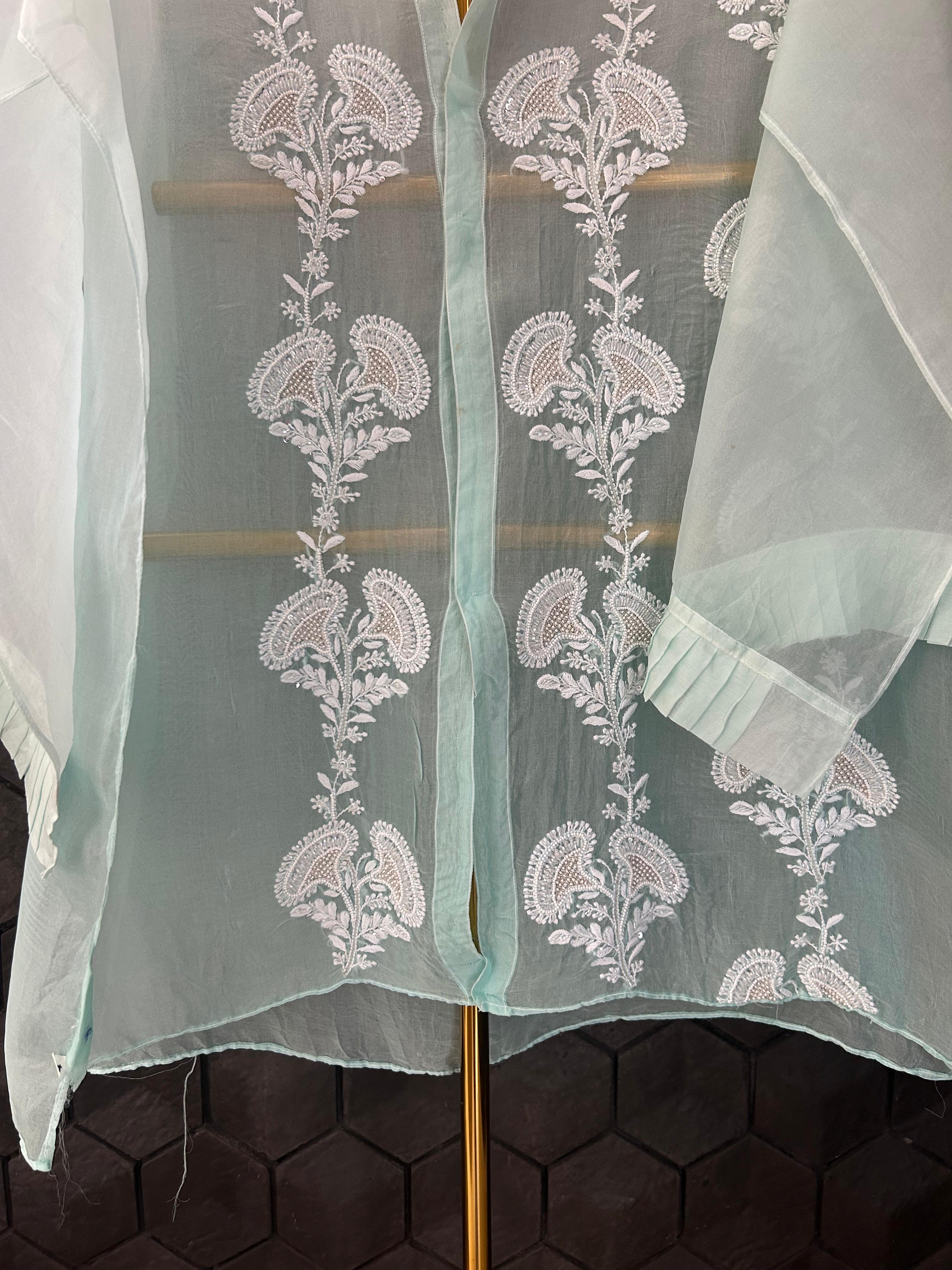 Blue organza chikankari shirt