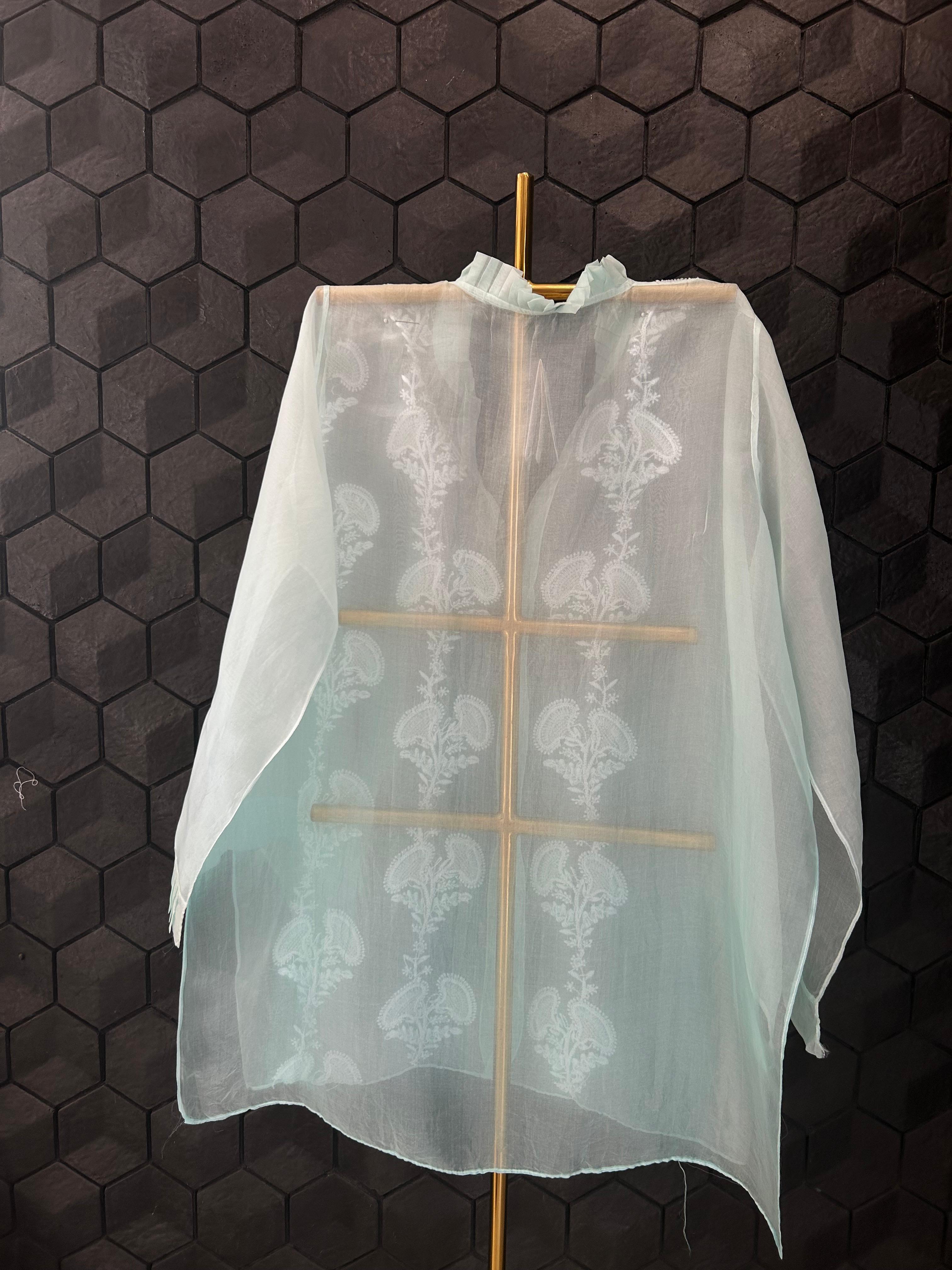 Blue organza chikankari shirt