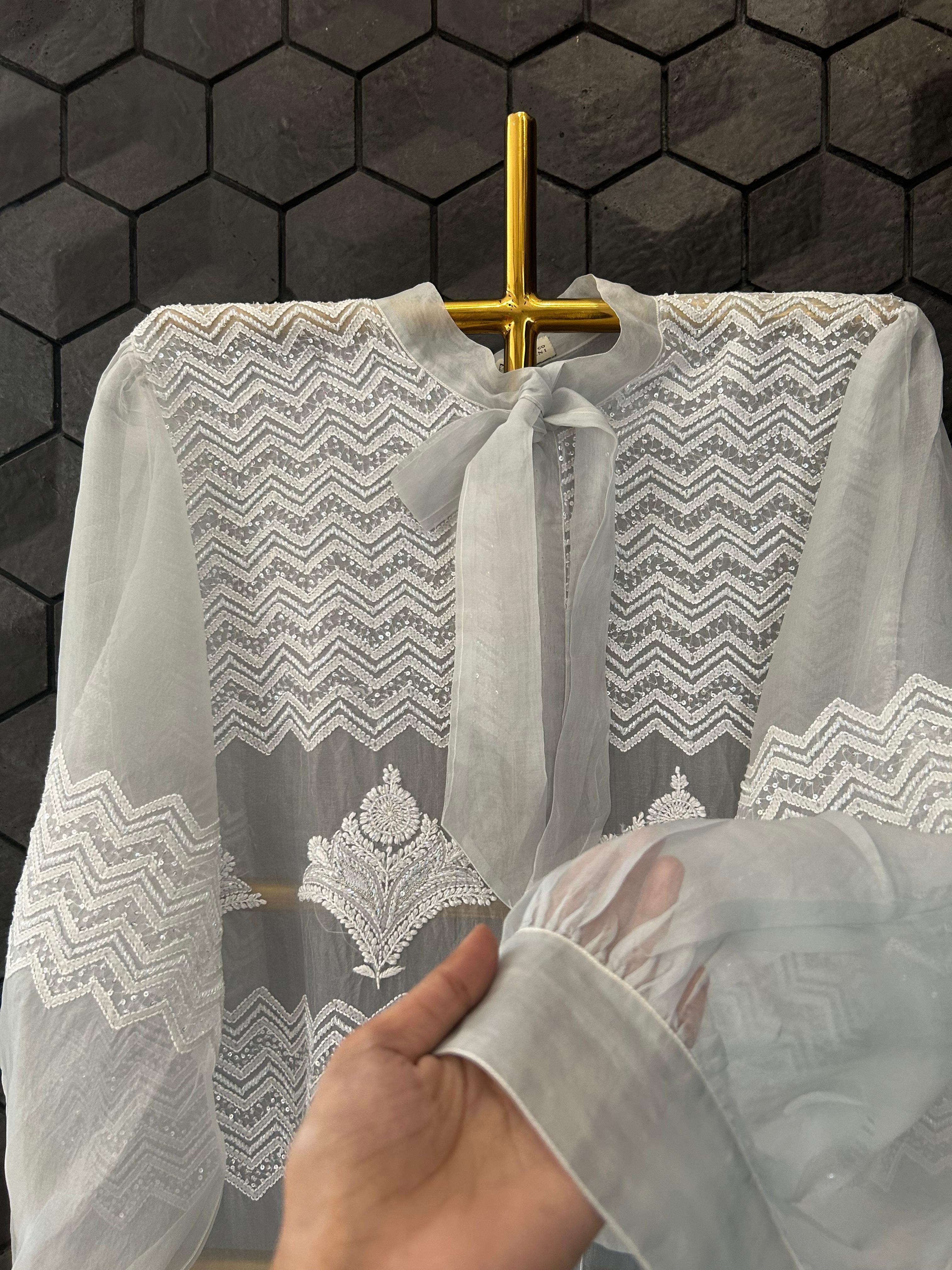 Powder blue chikankari shirt