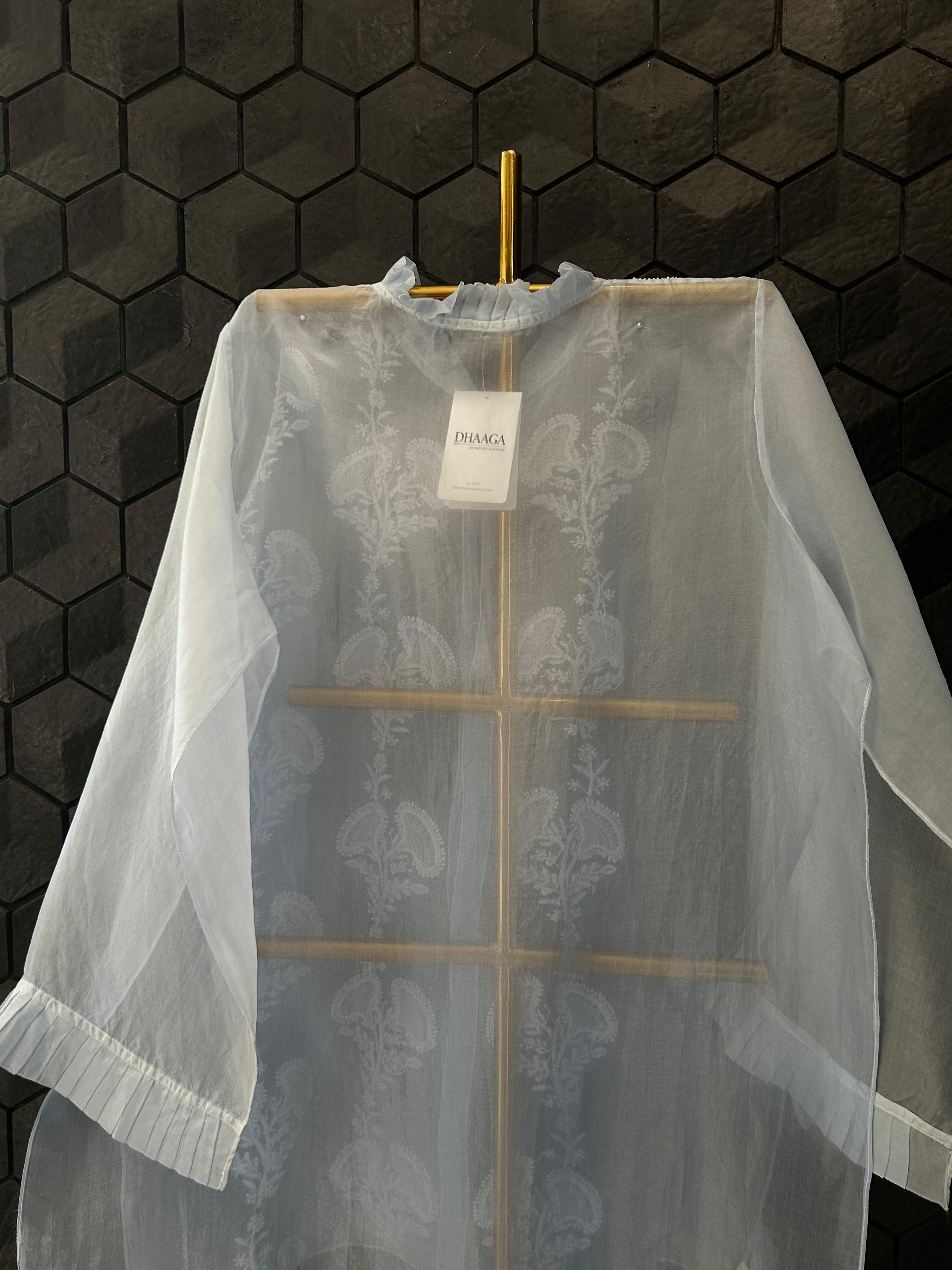 Sky blue organza chikankari shirt