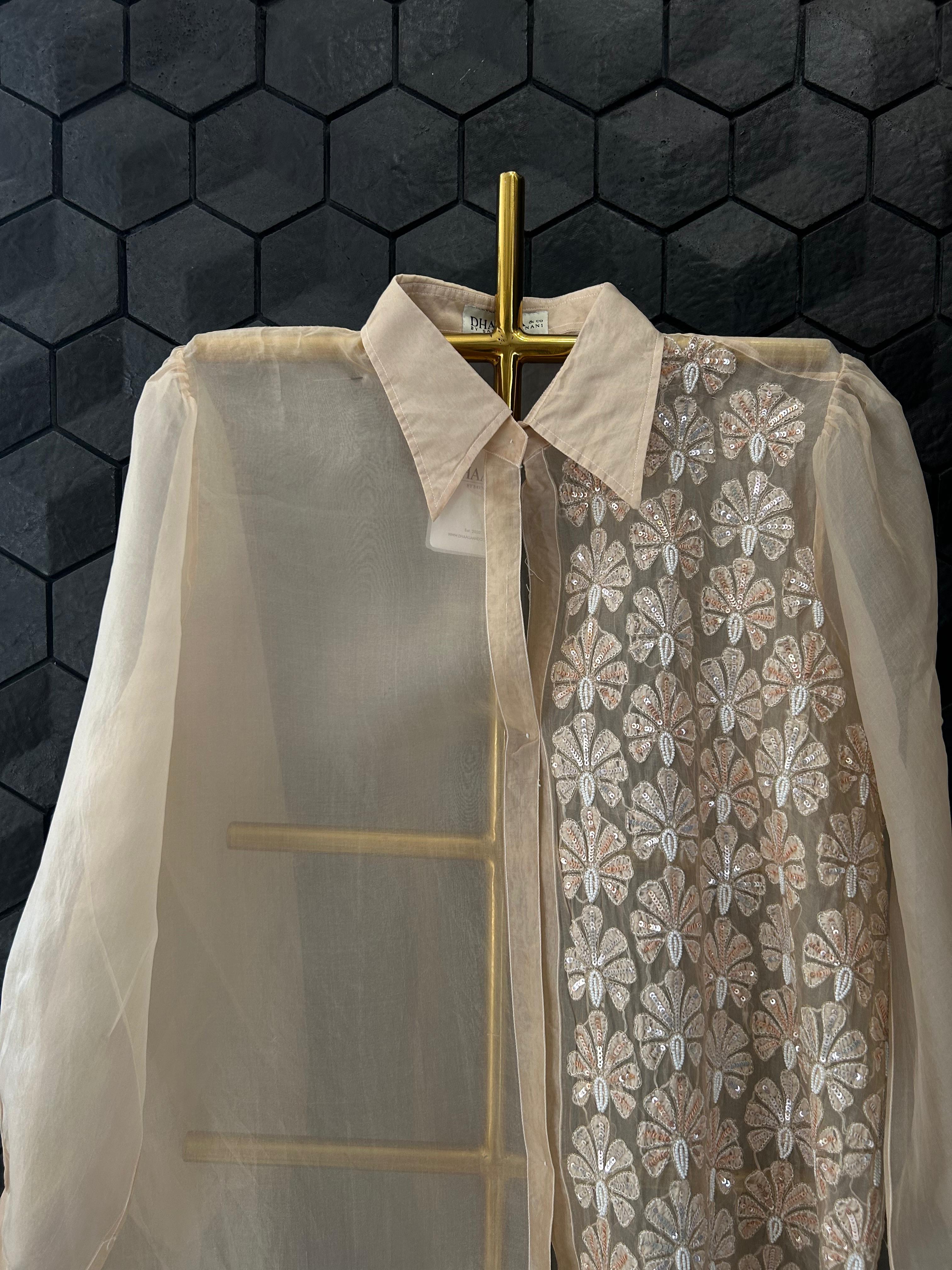 Peach organza chikankari shirt