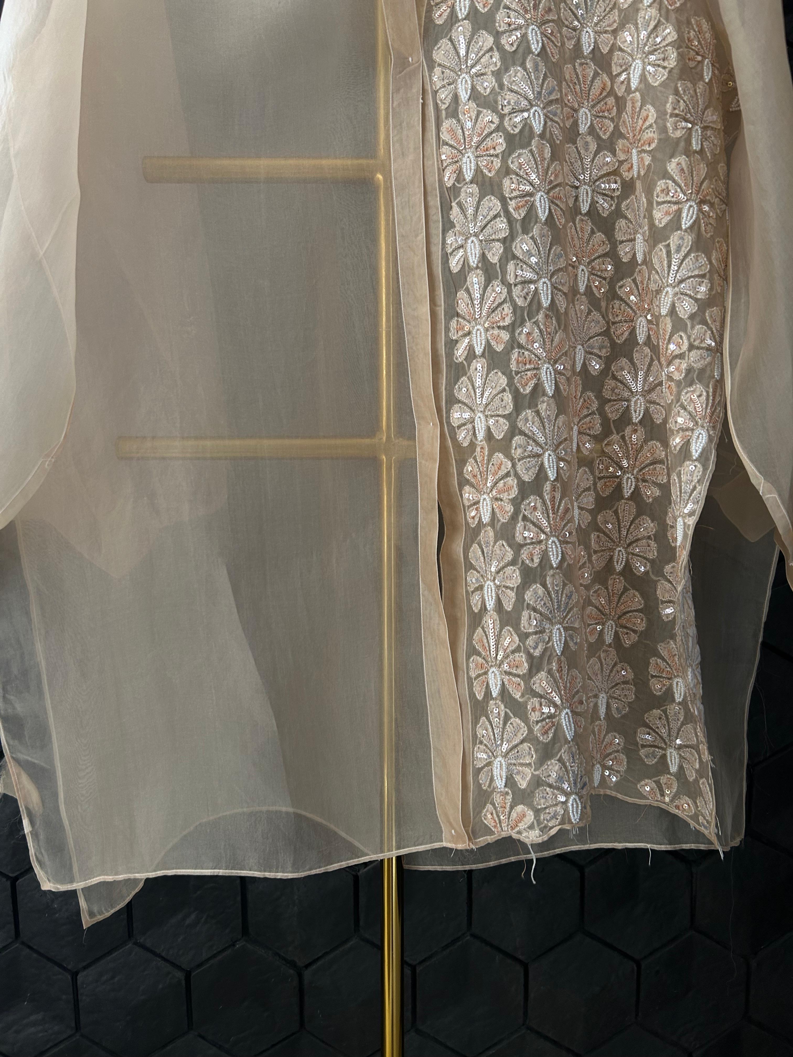 Peach organza chikankari shirt