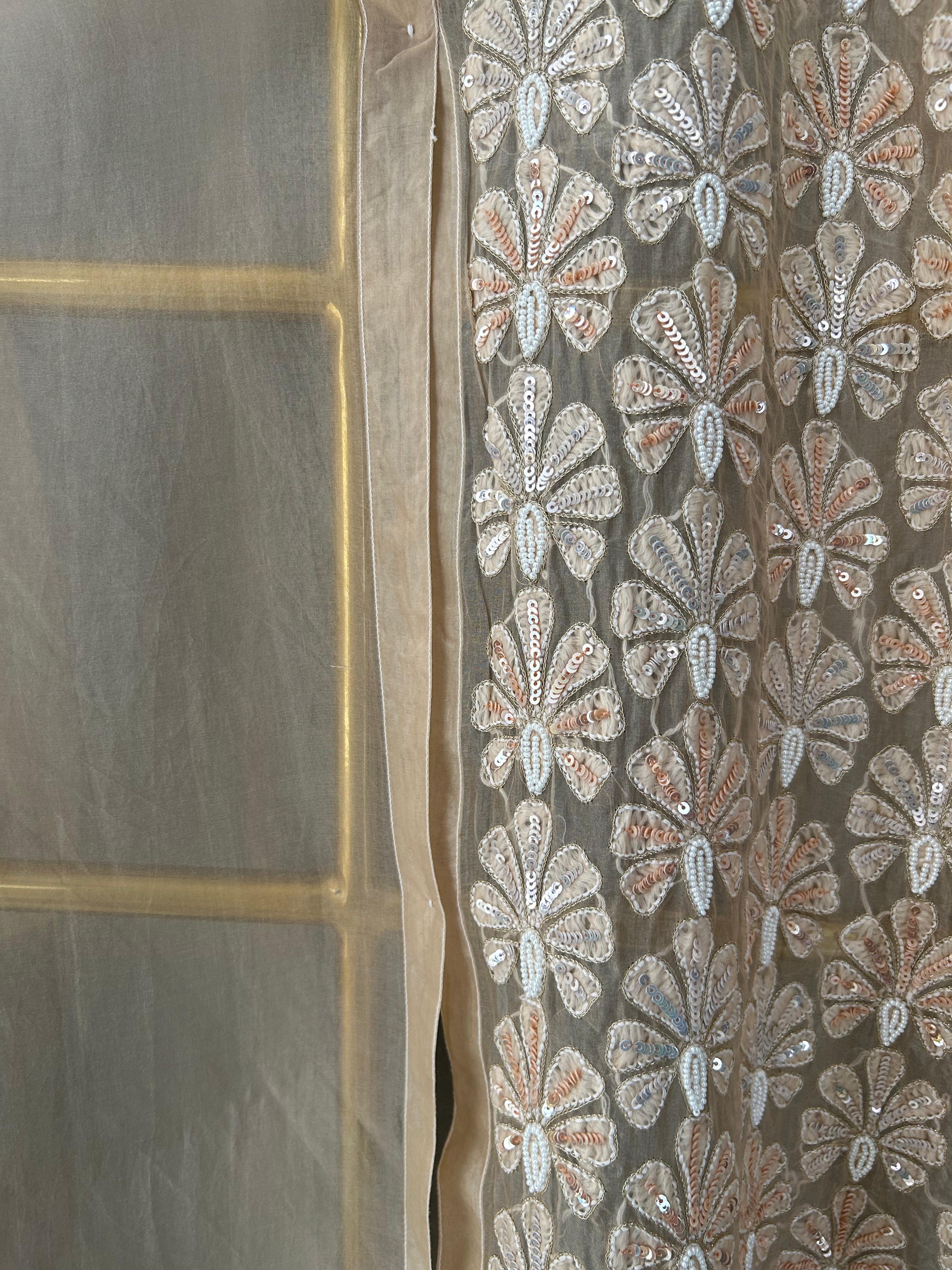 Peach organza chikankari shirt