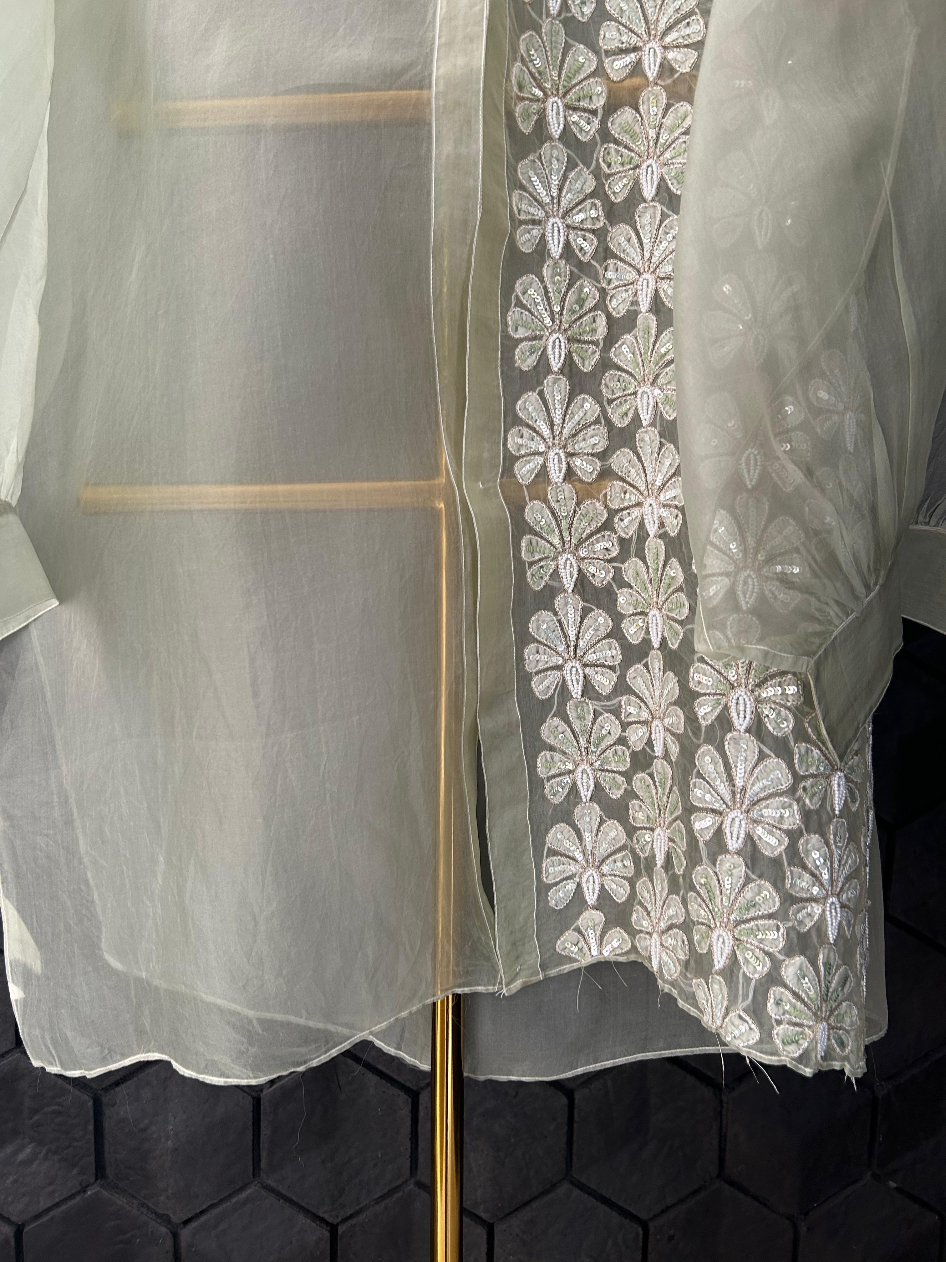 Green organza chikankari shirt