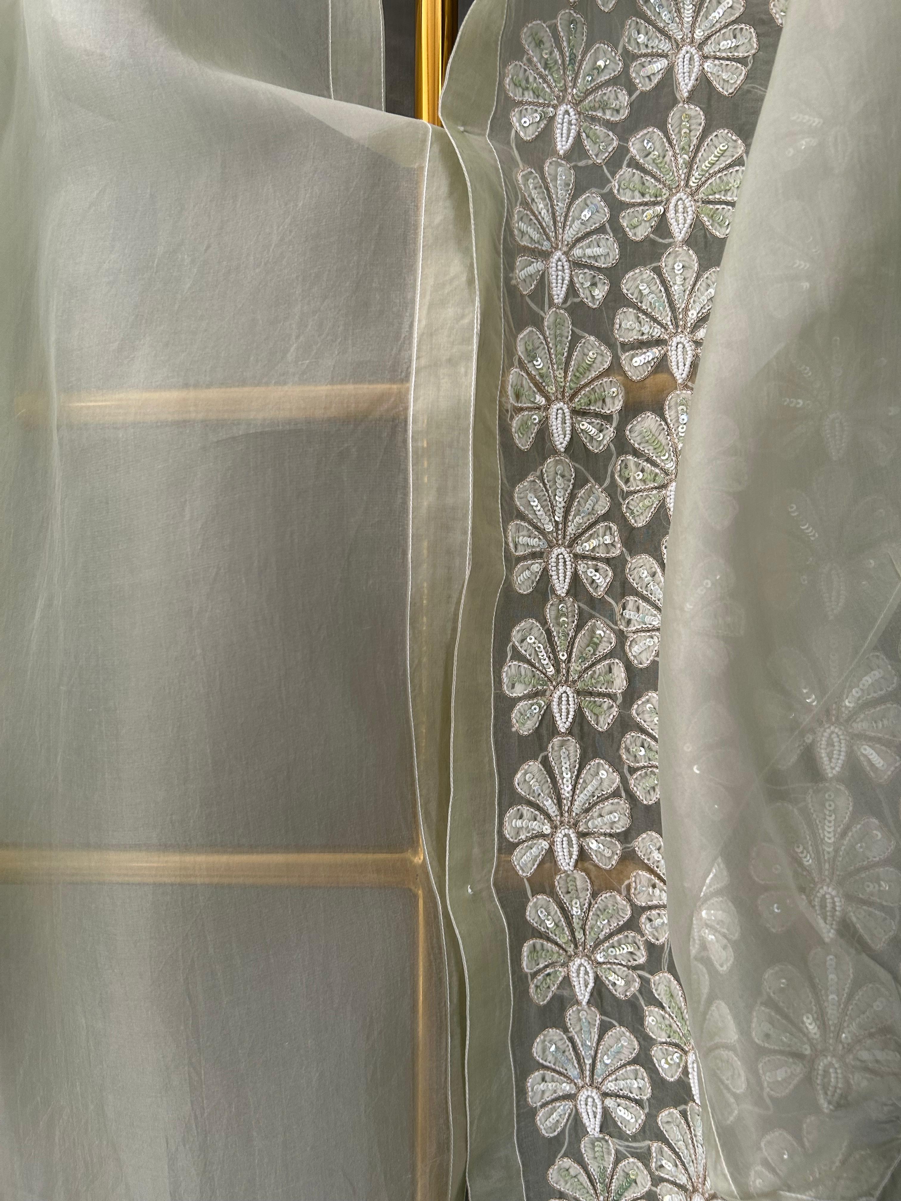 Green organza chikankari shirt