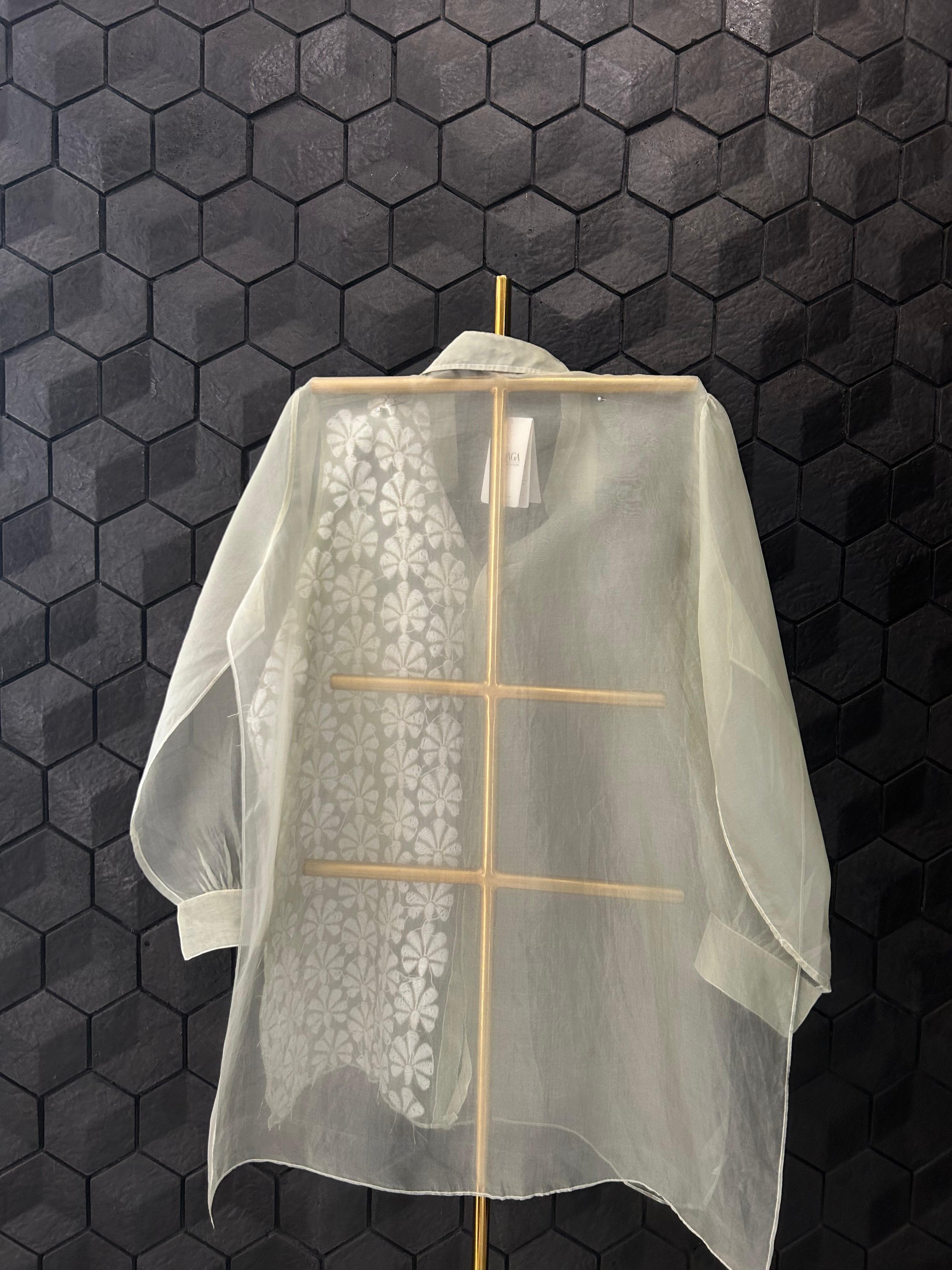 Green organza chikankari shirt