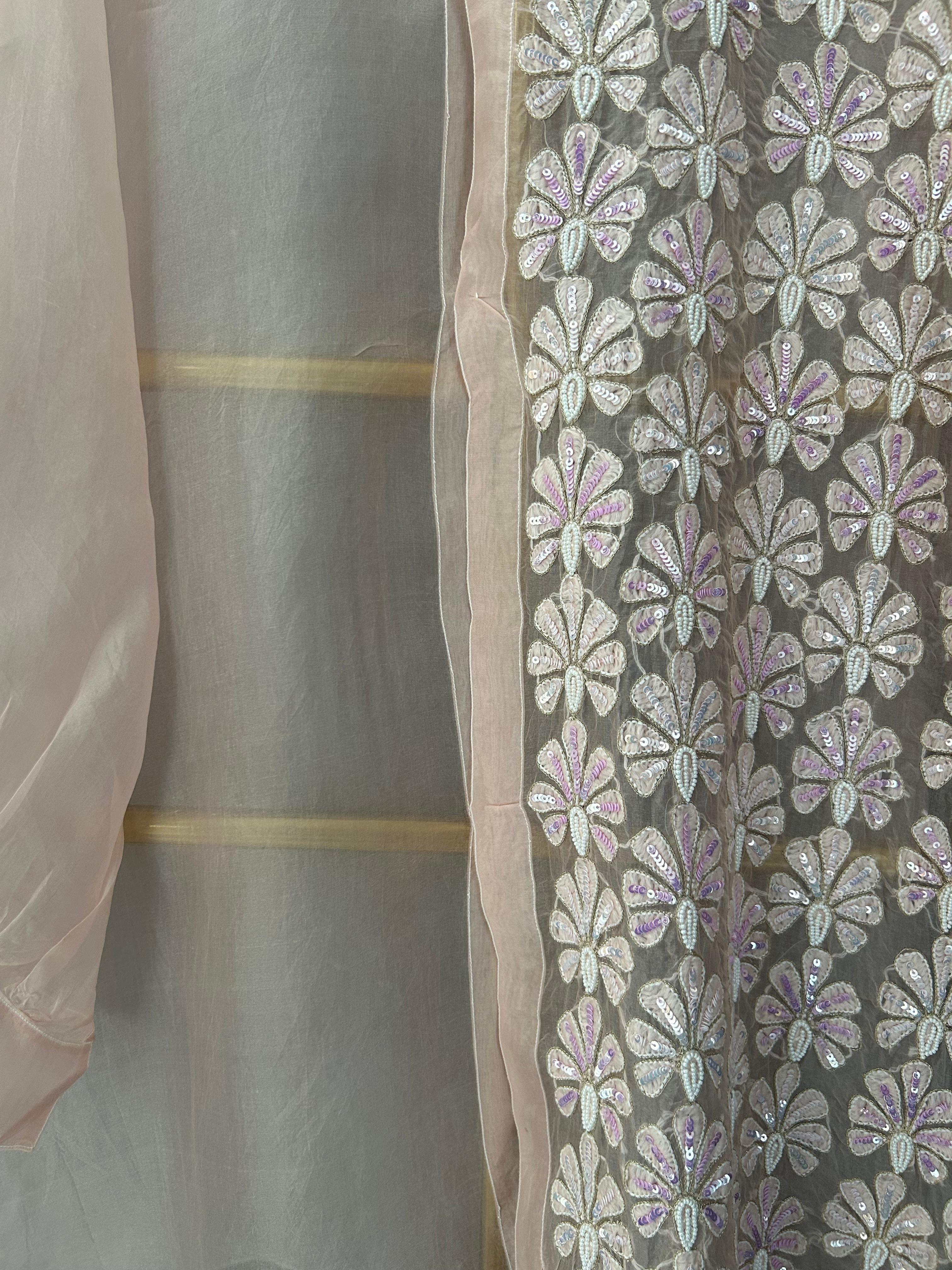 Pink organza chikankari shirt