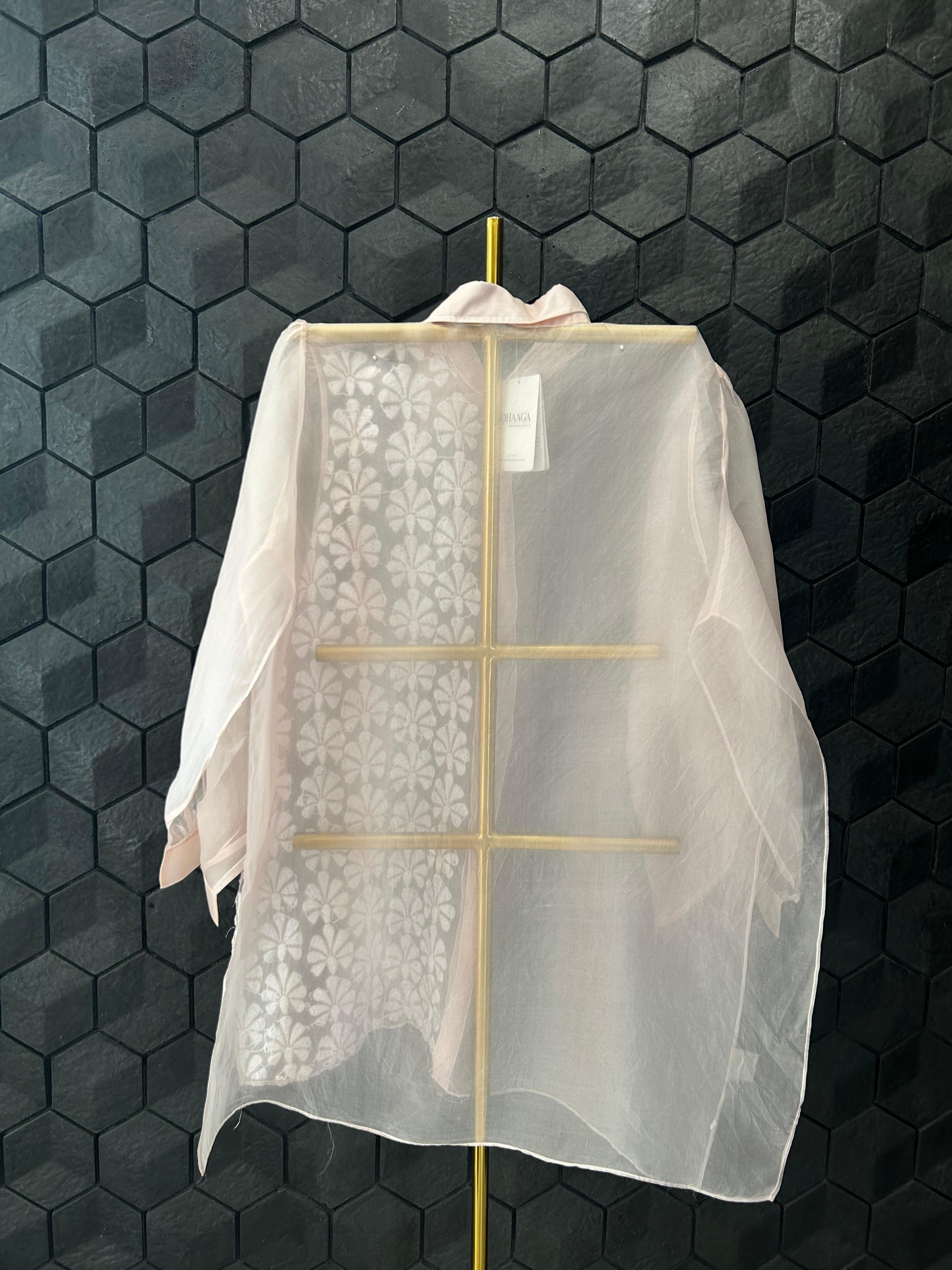 Pink organza chikankari shirt