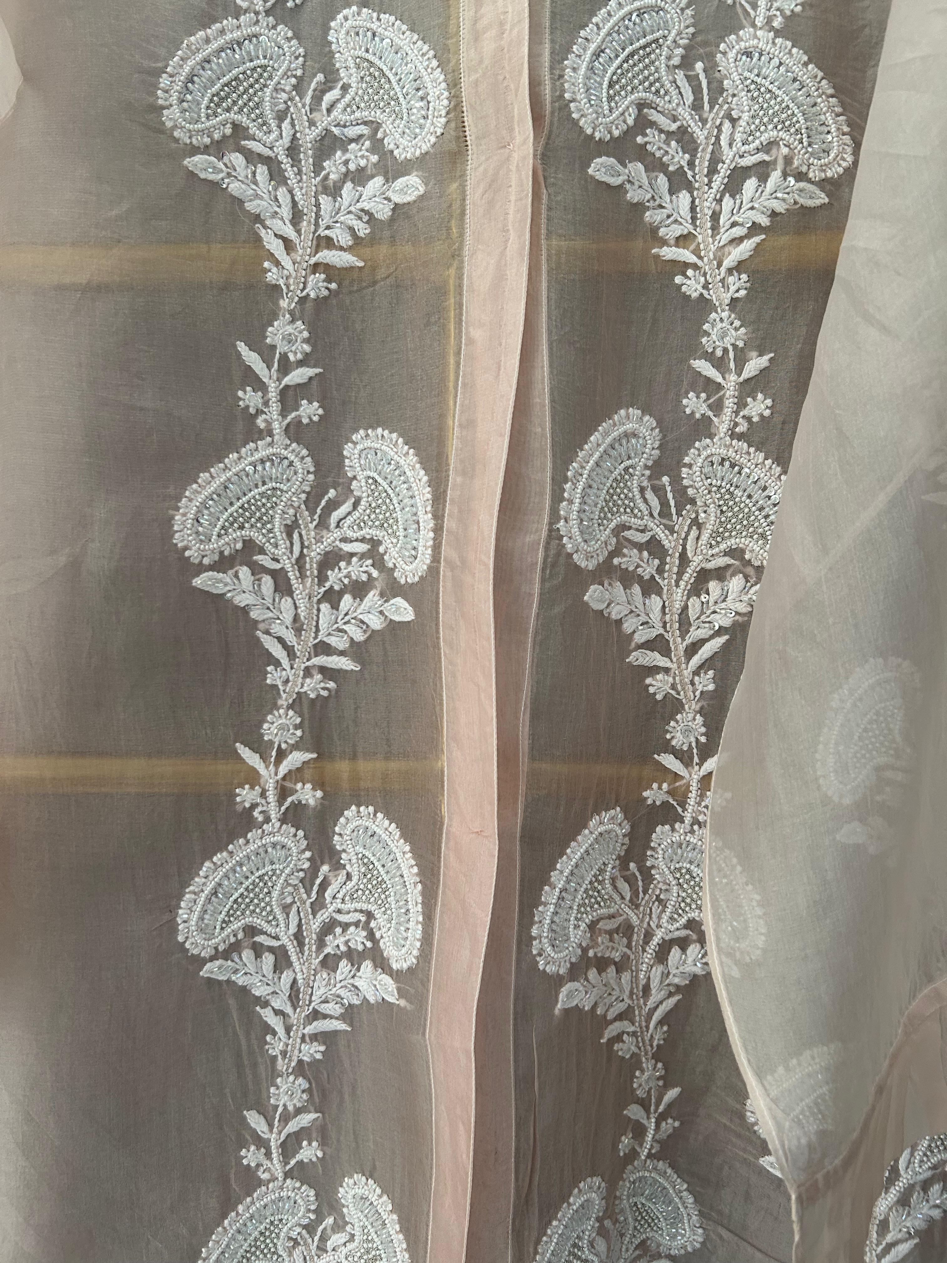 Pink organza chikankari shirt