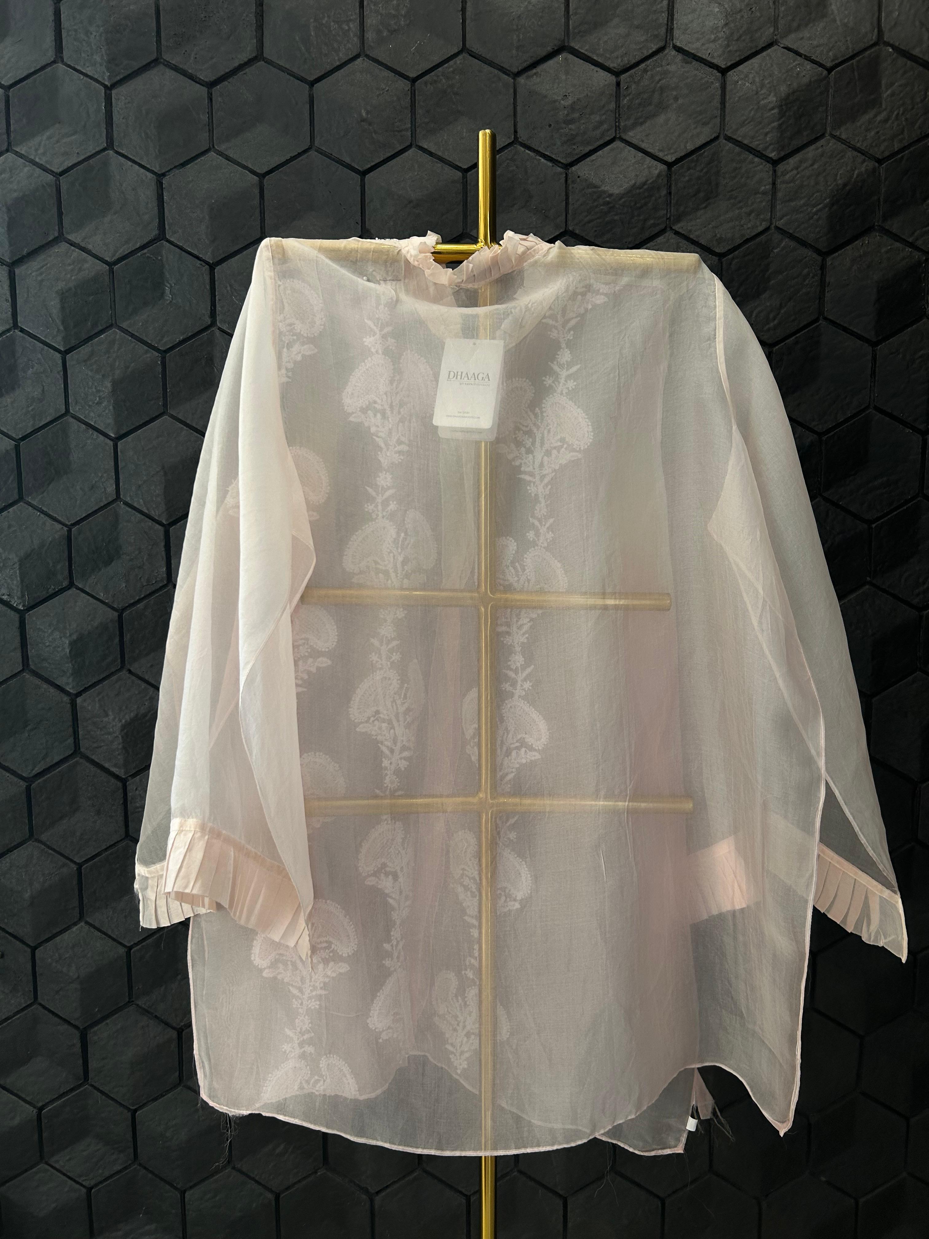 Pink organza chikankari shirt