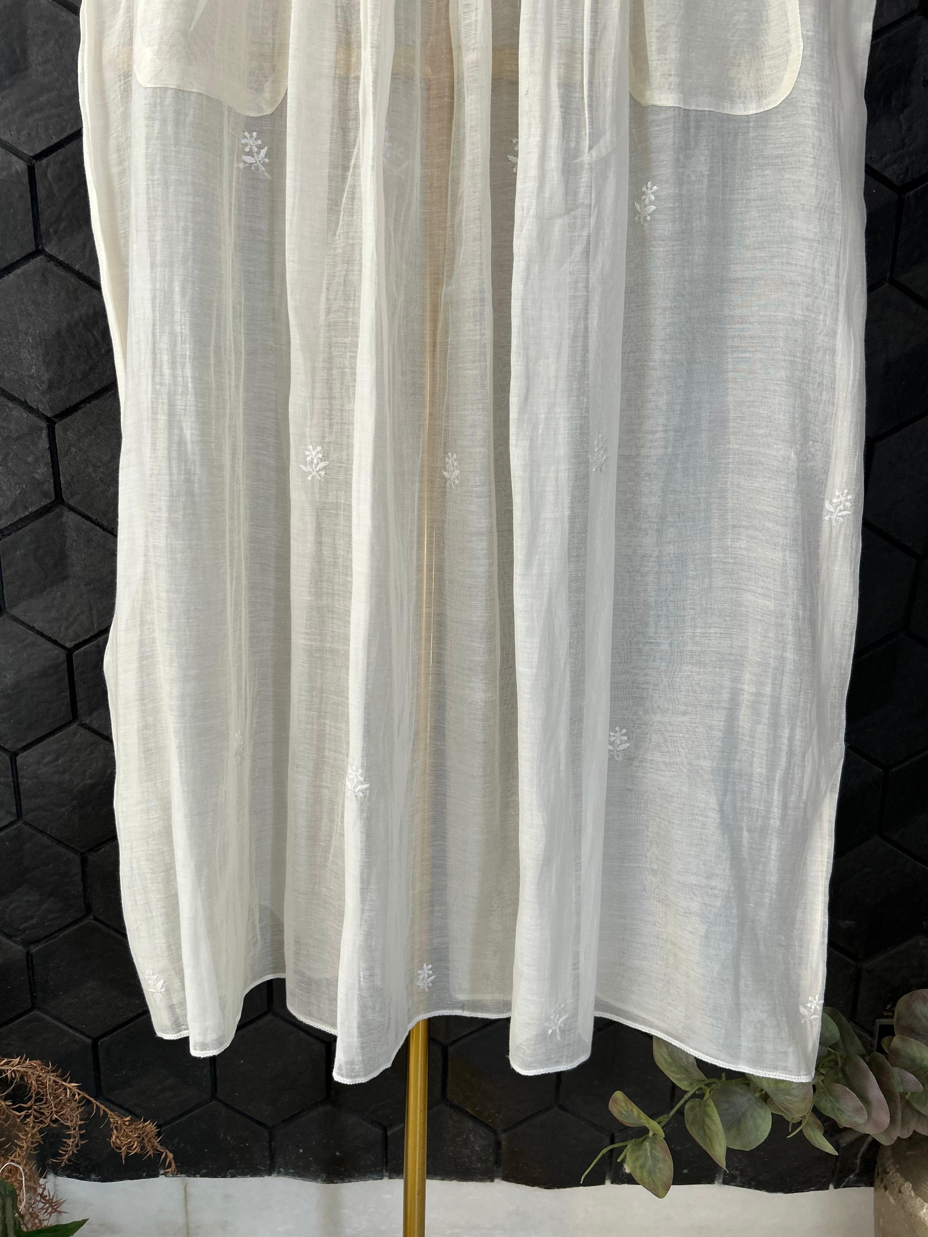 White mul chanderi chikankari dress