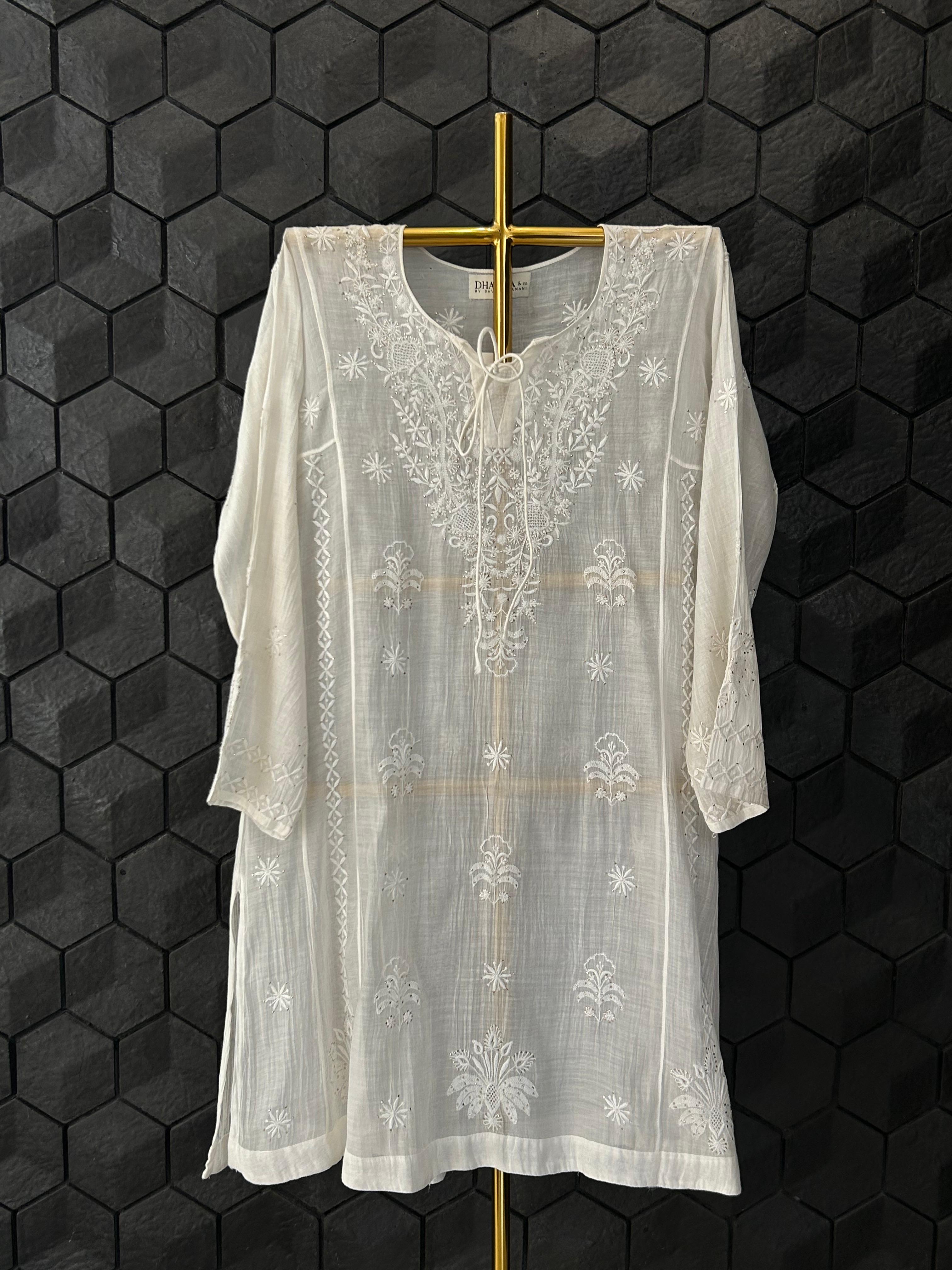 White mul chanderi chikankari co-ord set