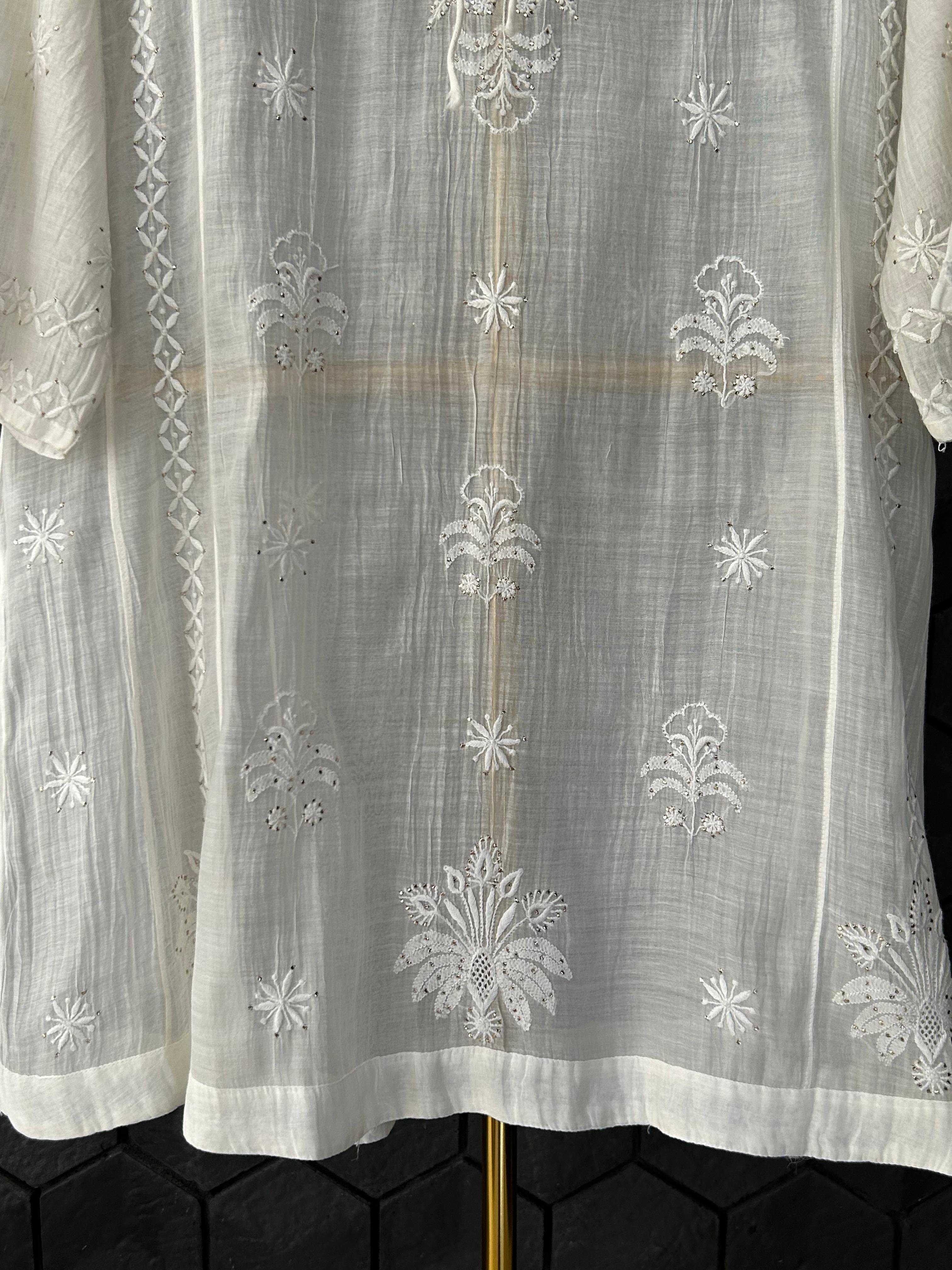 White mul chanderi chikankari co-ord set