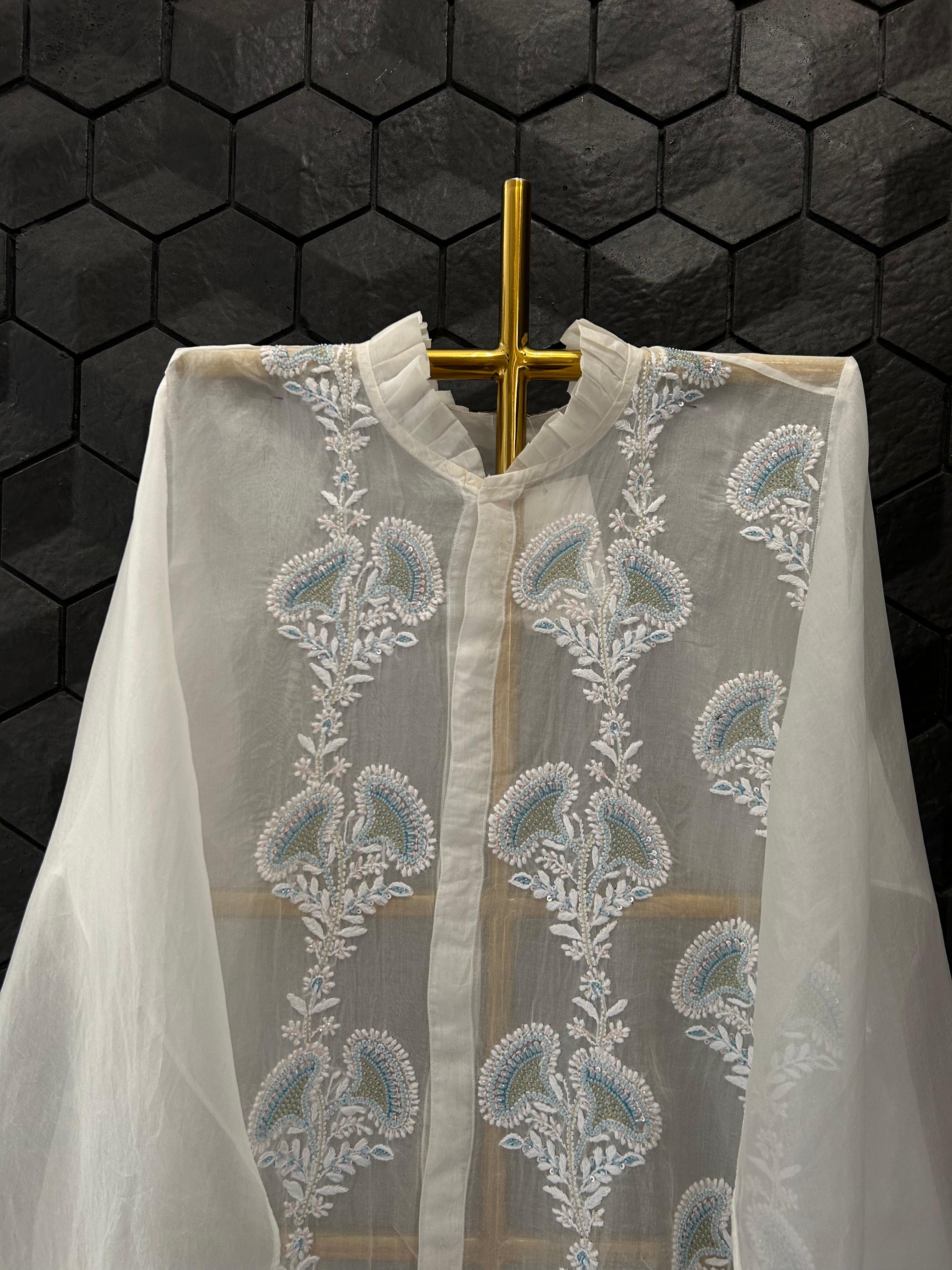 White organza chikankari shirt