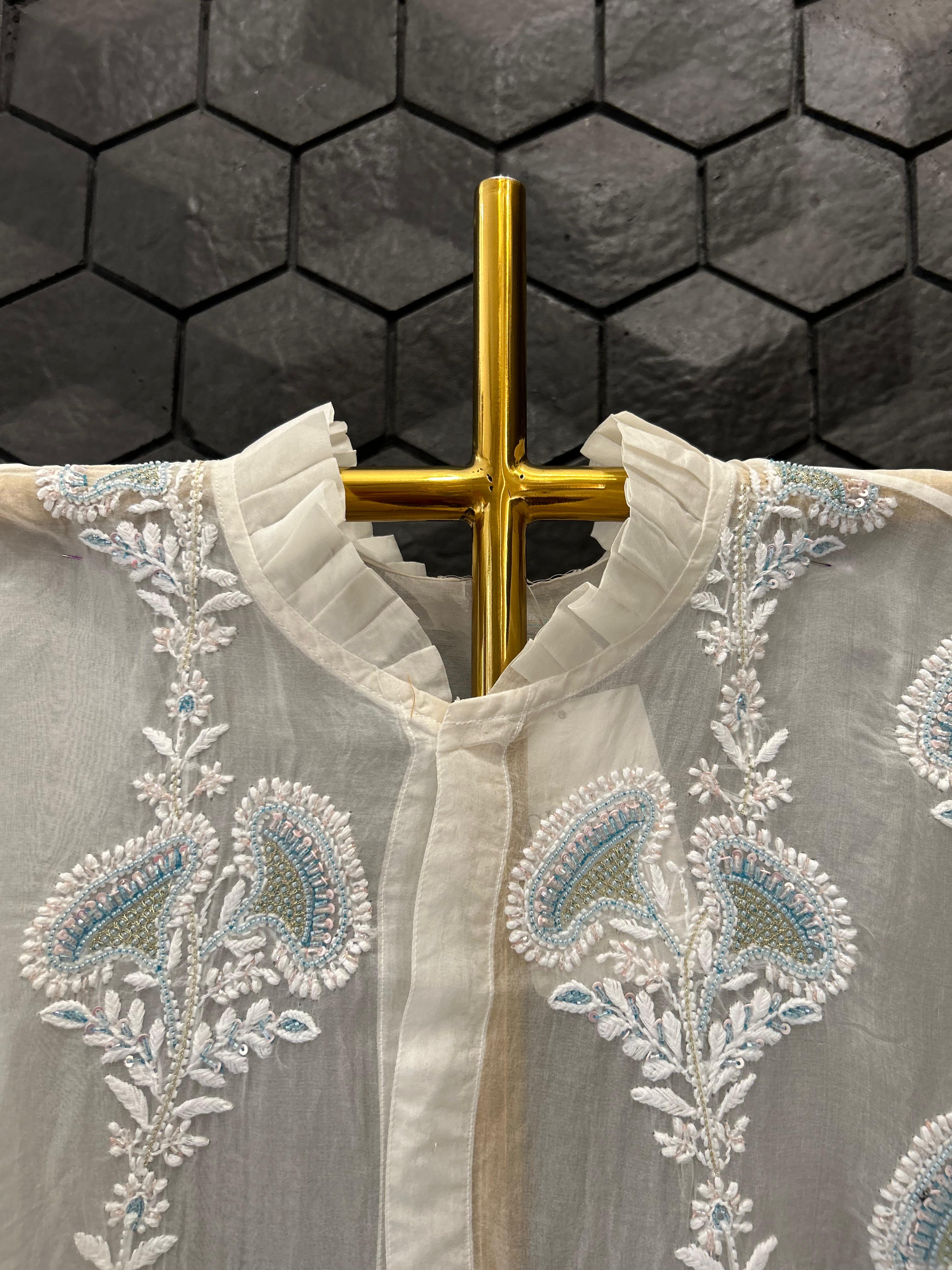 White organza chikankari shirt