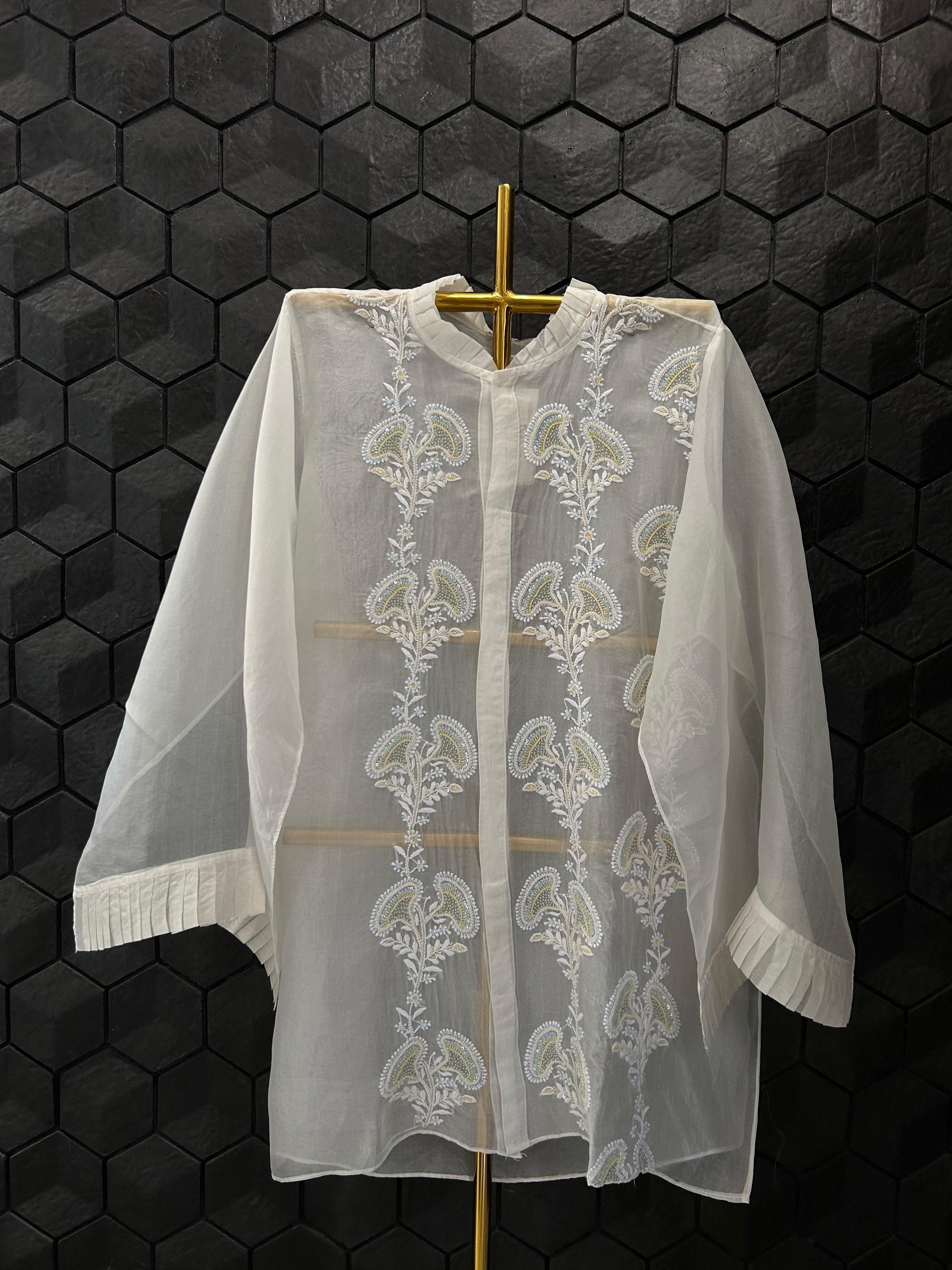 White organza chikankari shirt