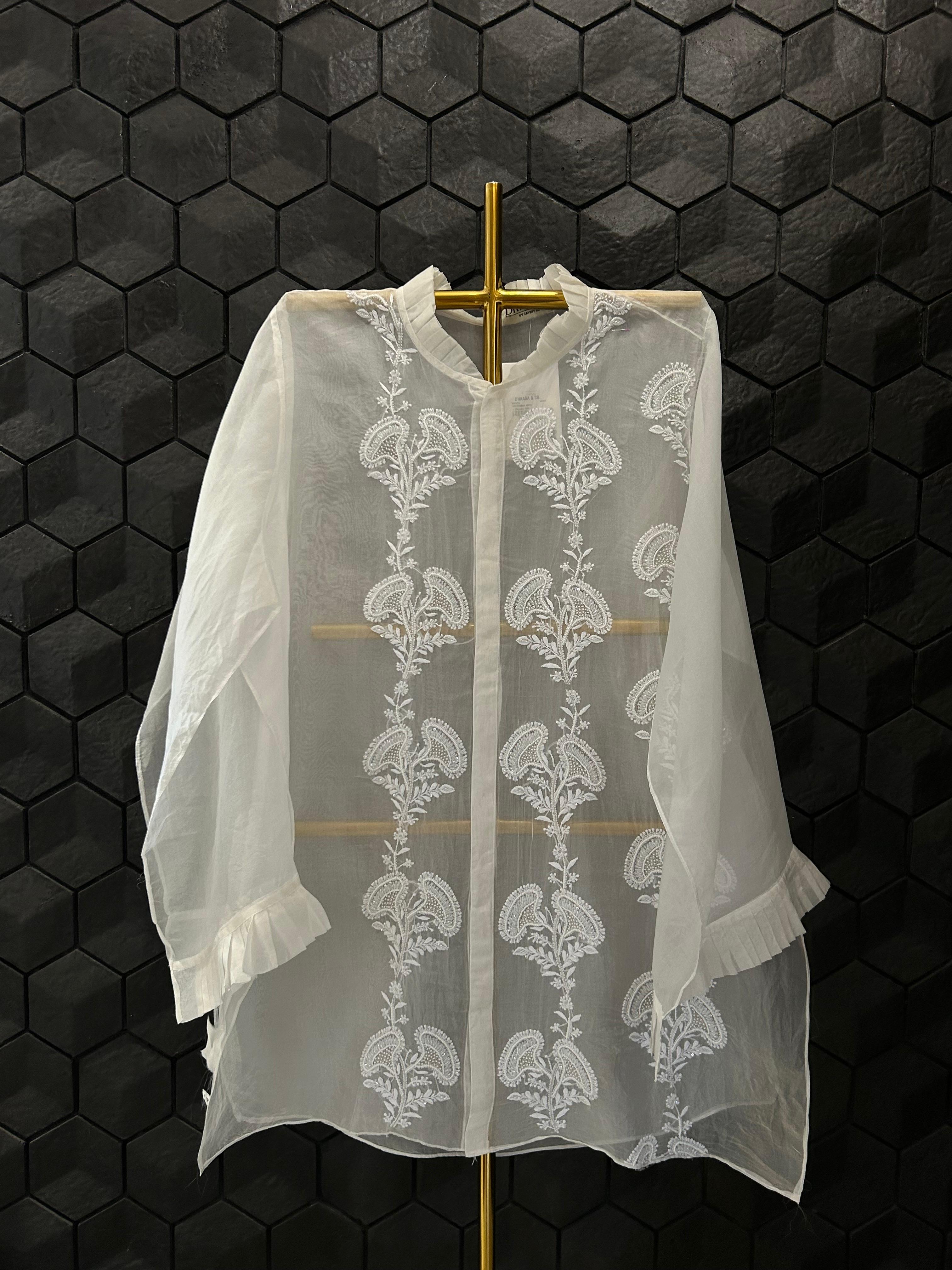 White organza chikankari shirt