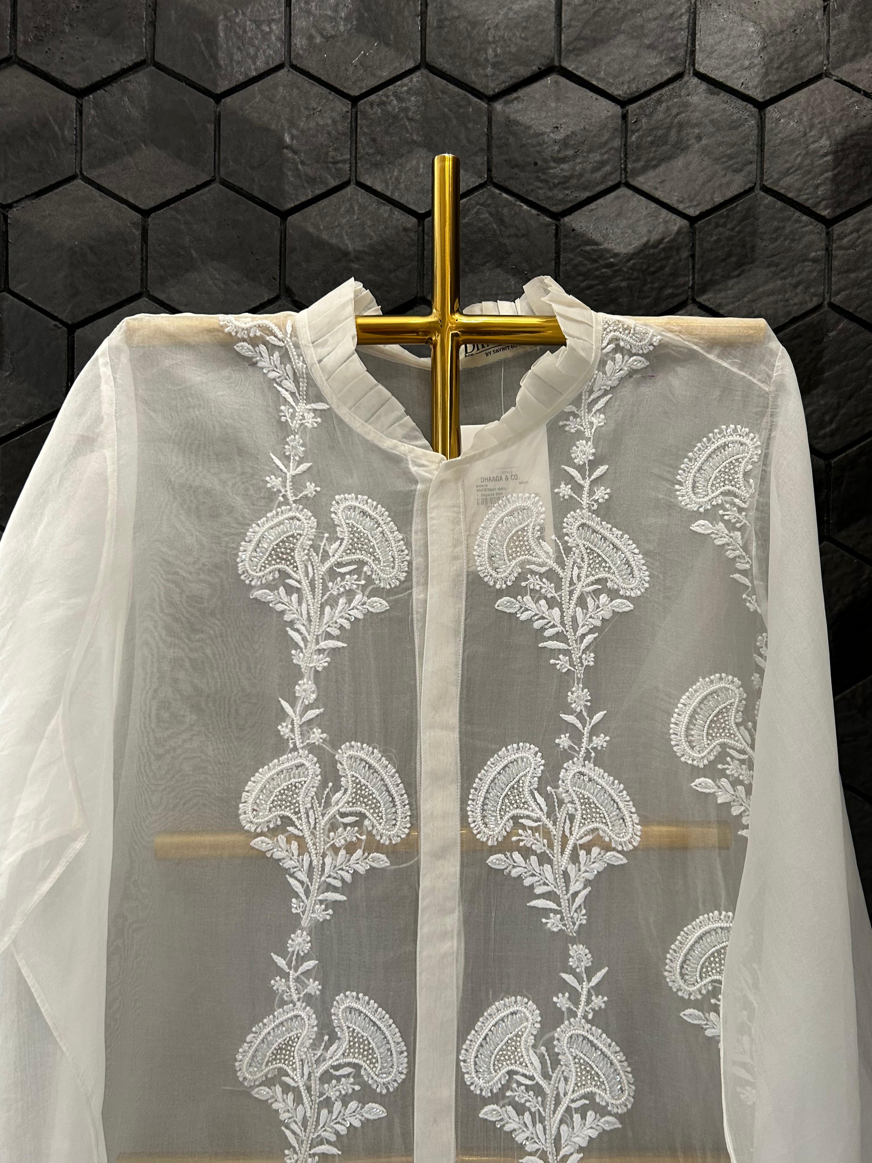 White organza chikankari shirt