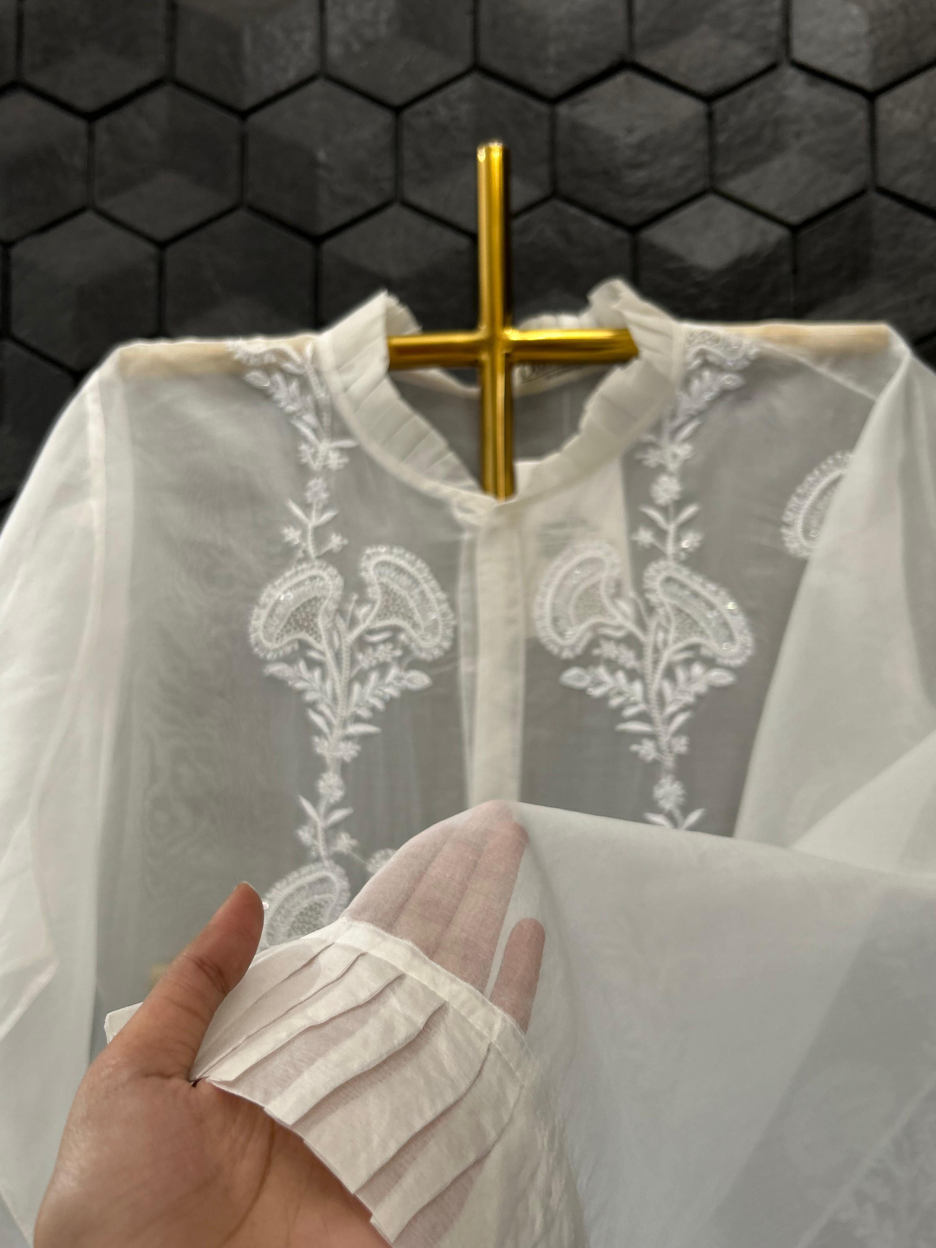 White organza chikankari shirt