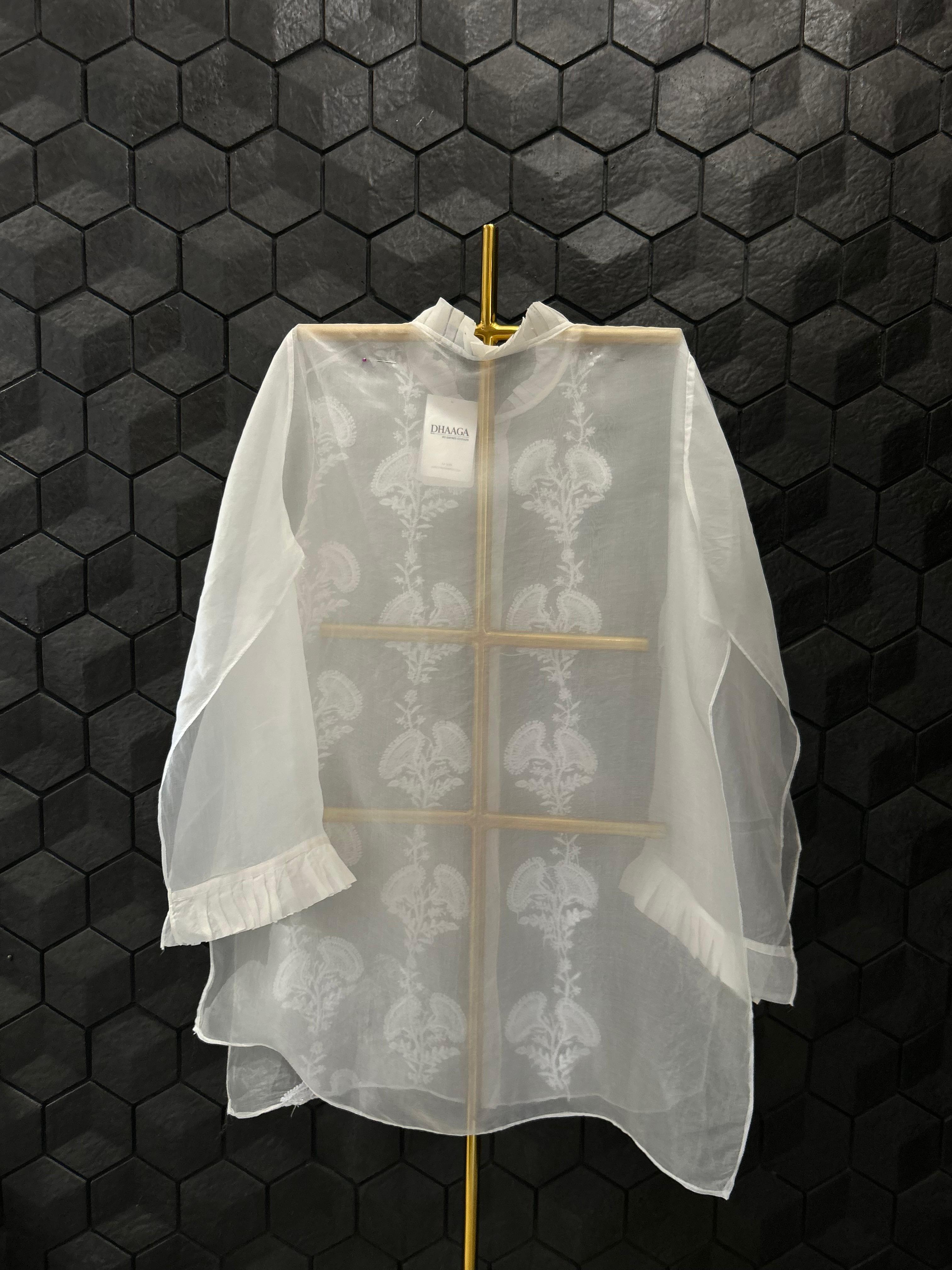 White organza chikankari shirt