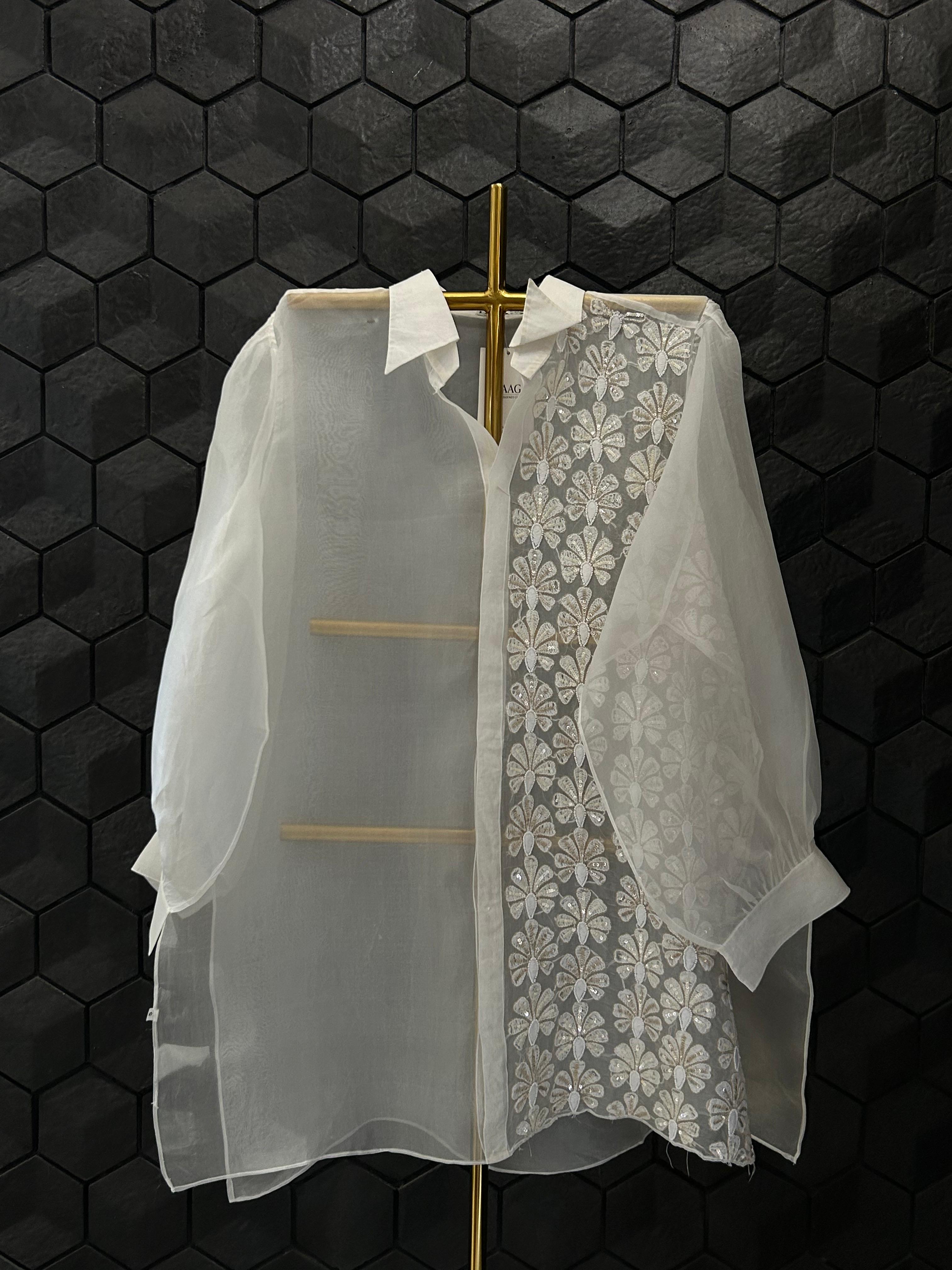White organza chikankari shirt