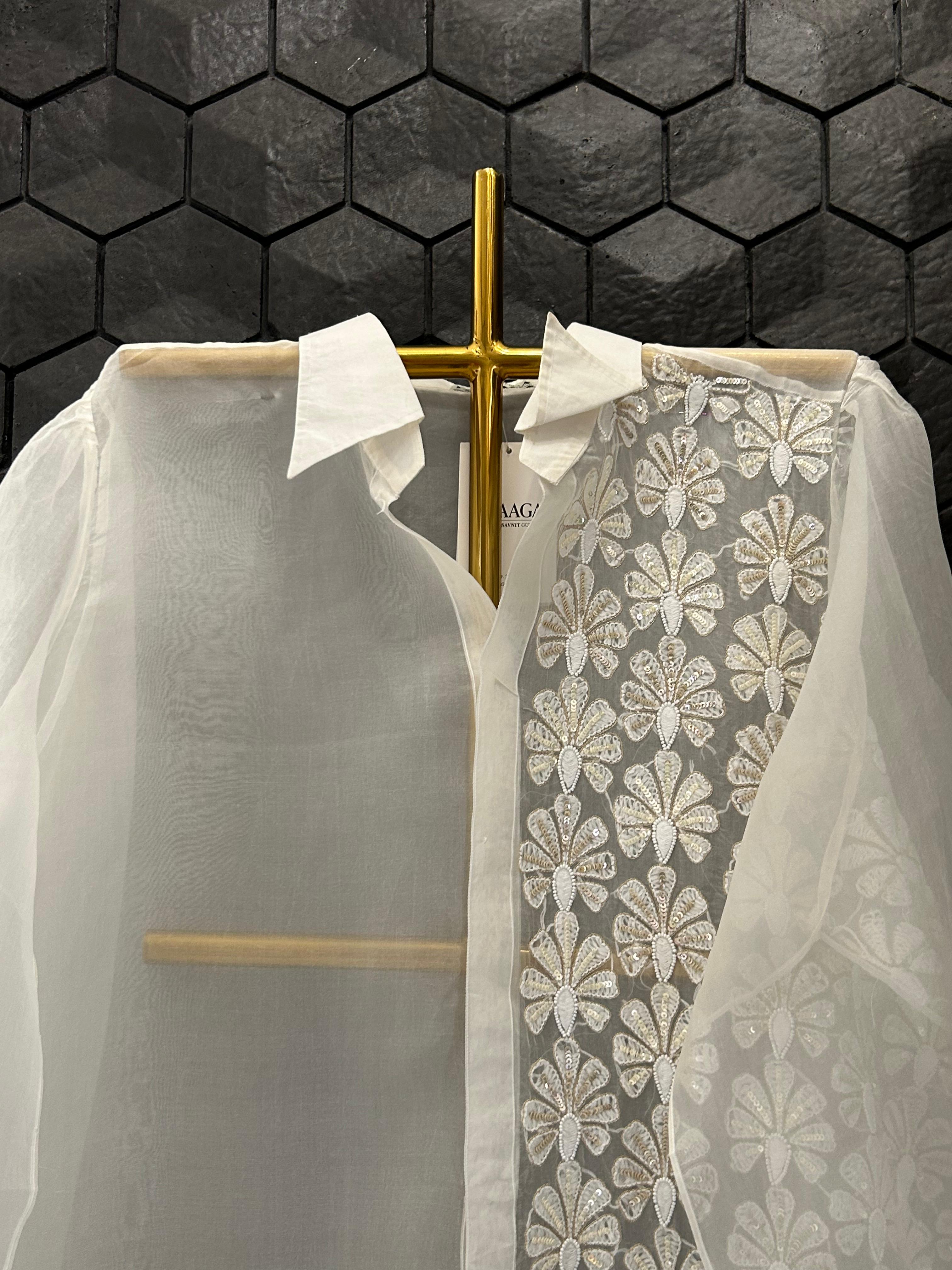 White organza chikankari shirt
