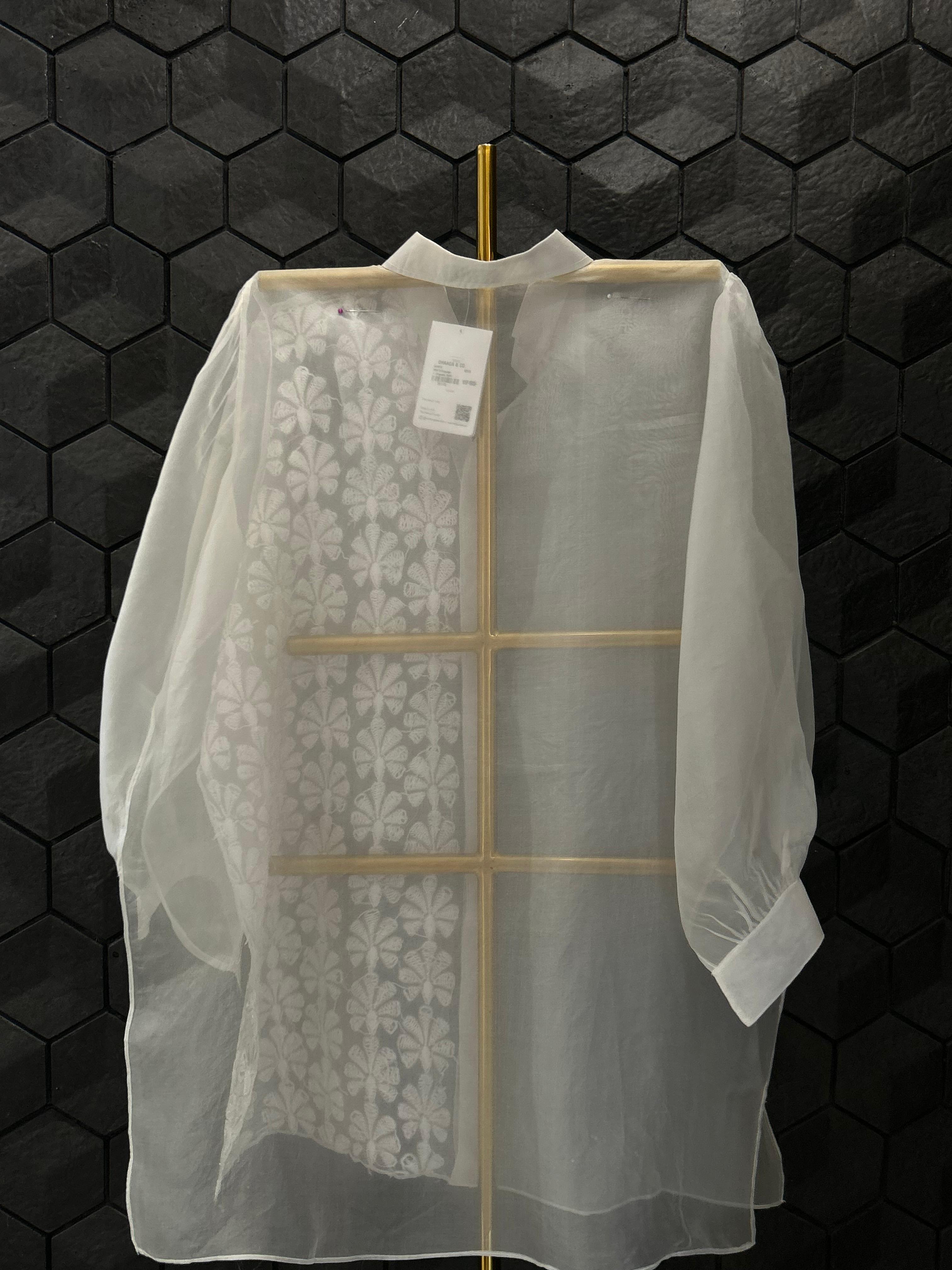 White organza chikankari shirt