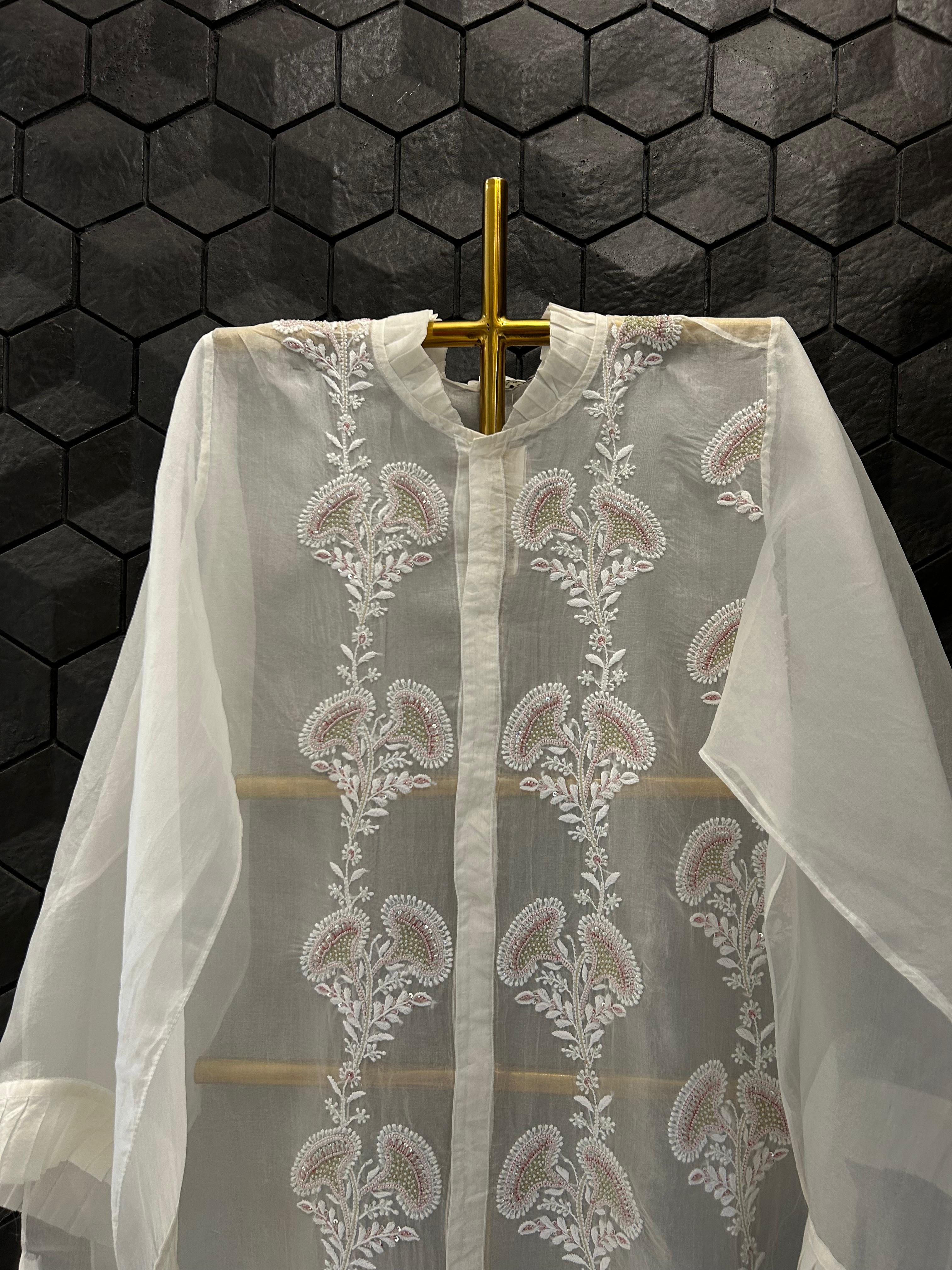White organza chikankari shirt