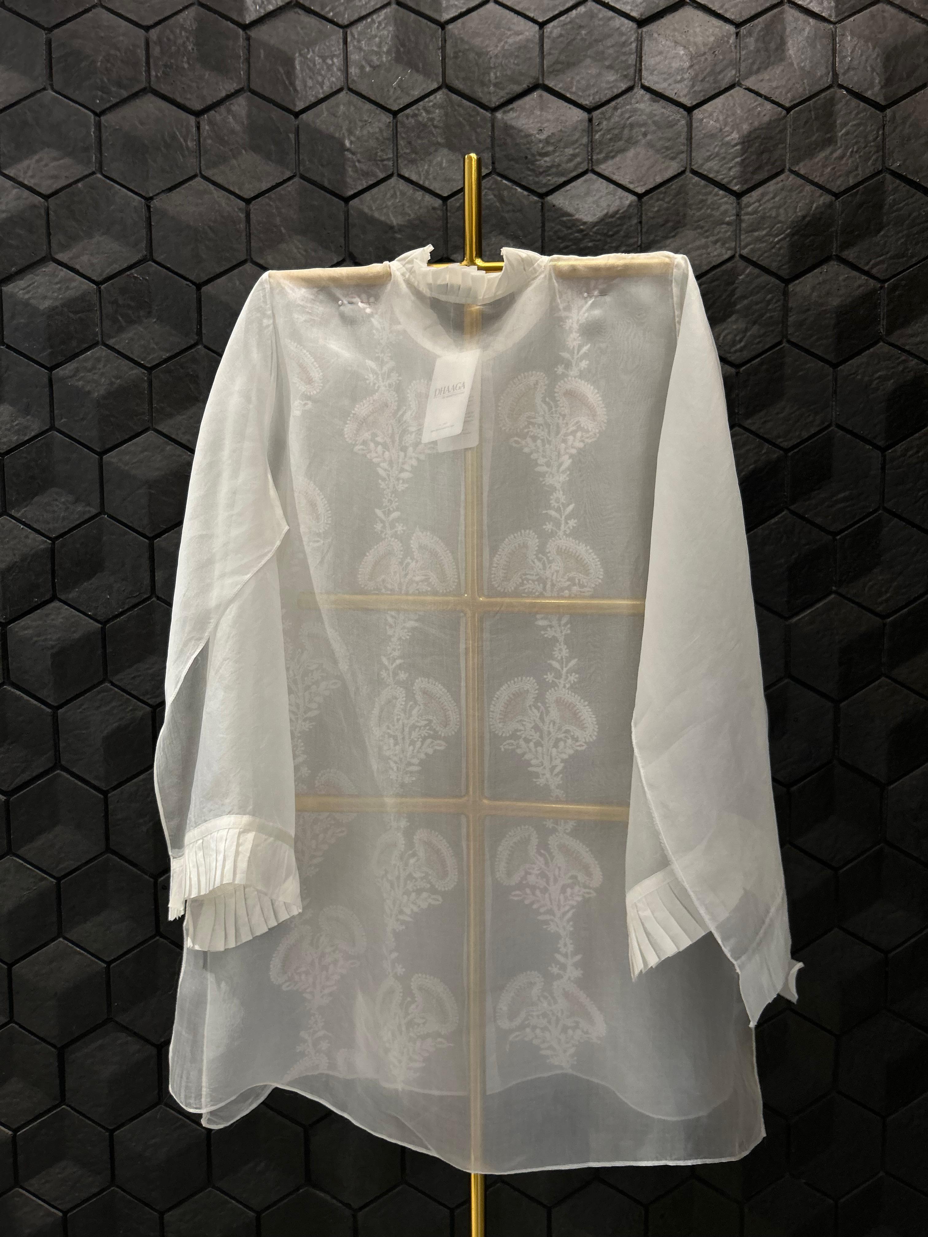 White organza chikankari shirt