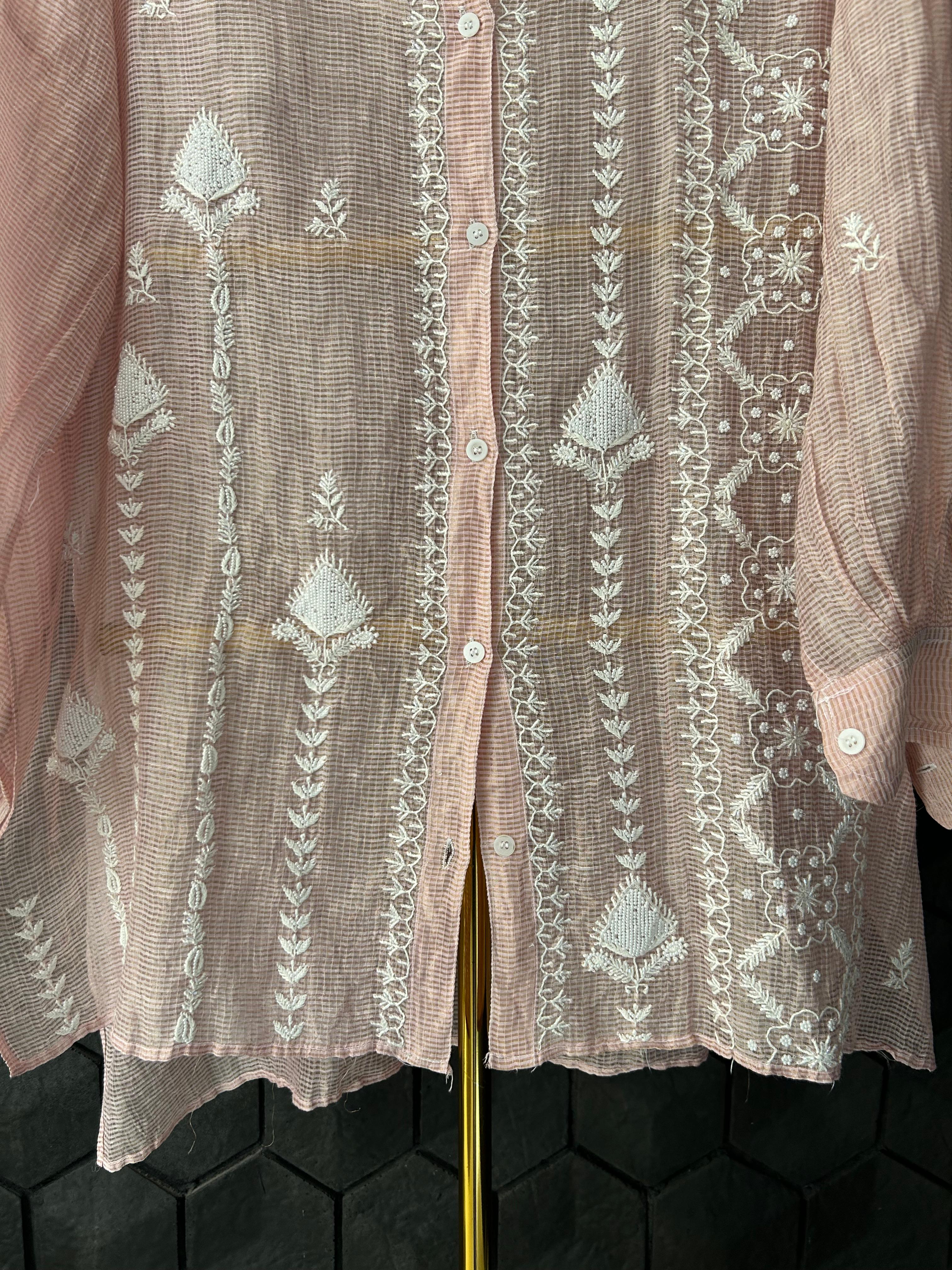 Pink Tissue Kota Chikankari Co-ord Set