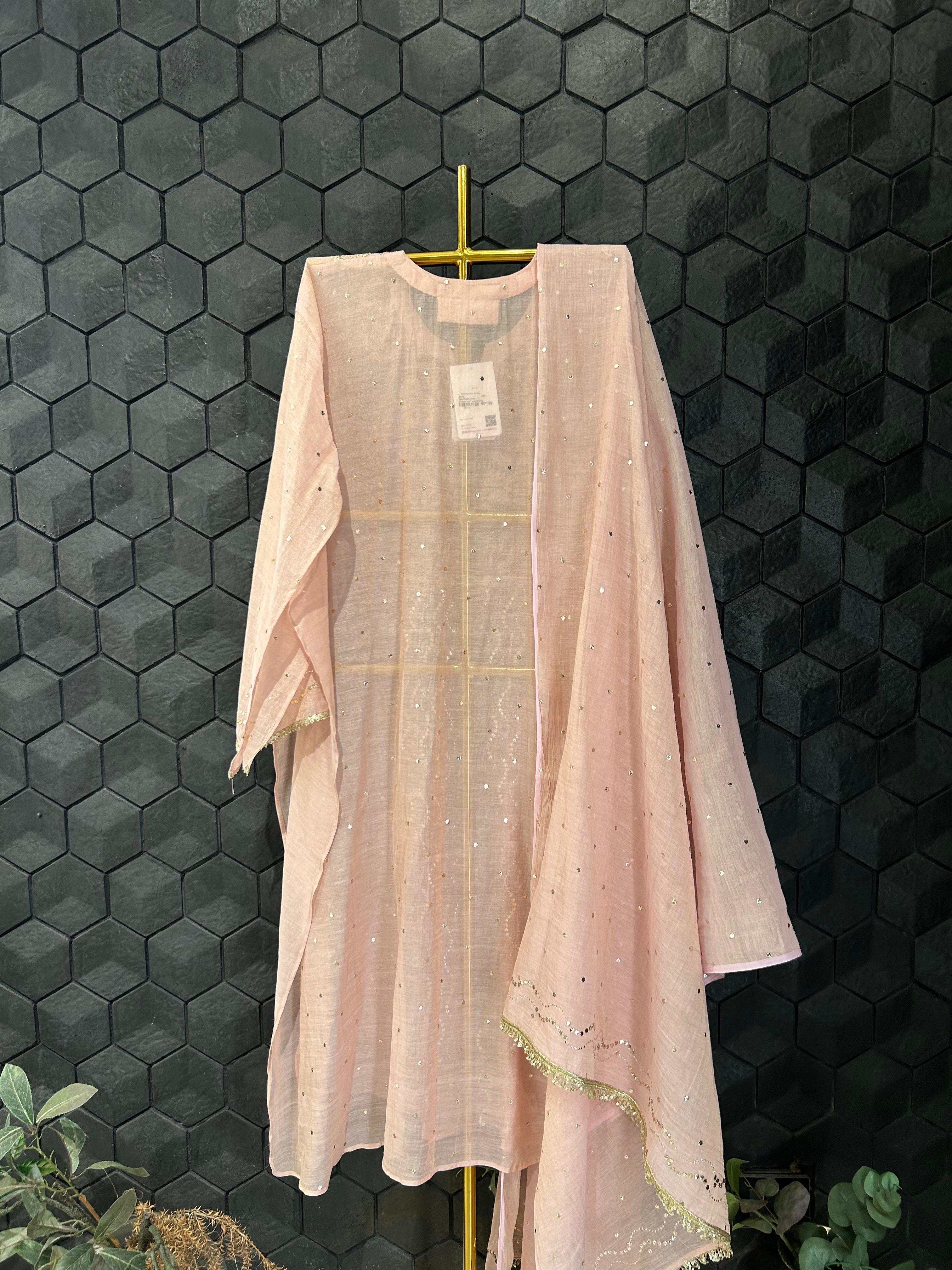 Pink golden tissue chikankari kurta set
