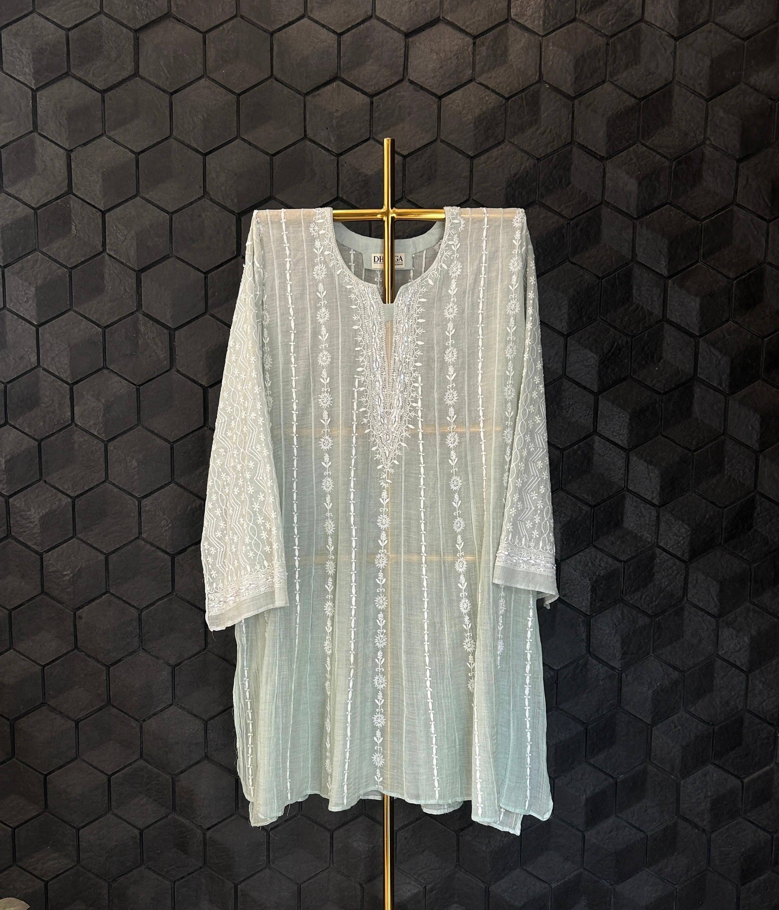 Green Silver Tissue Chikankari Co-ord Set