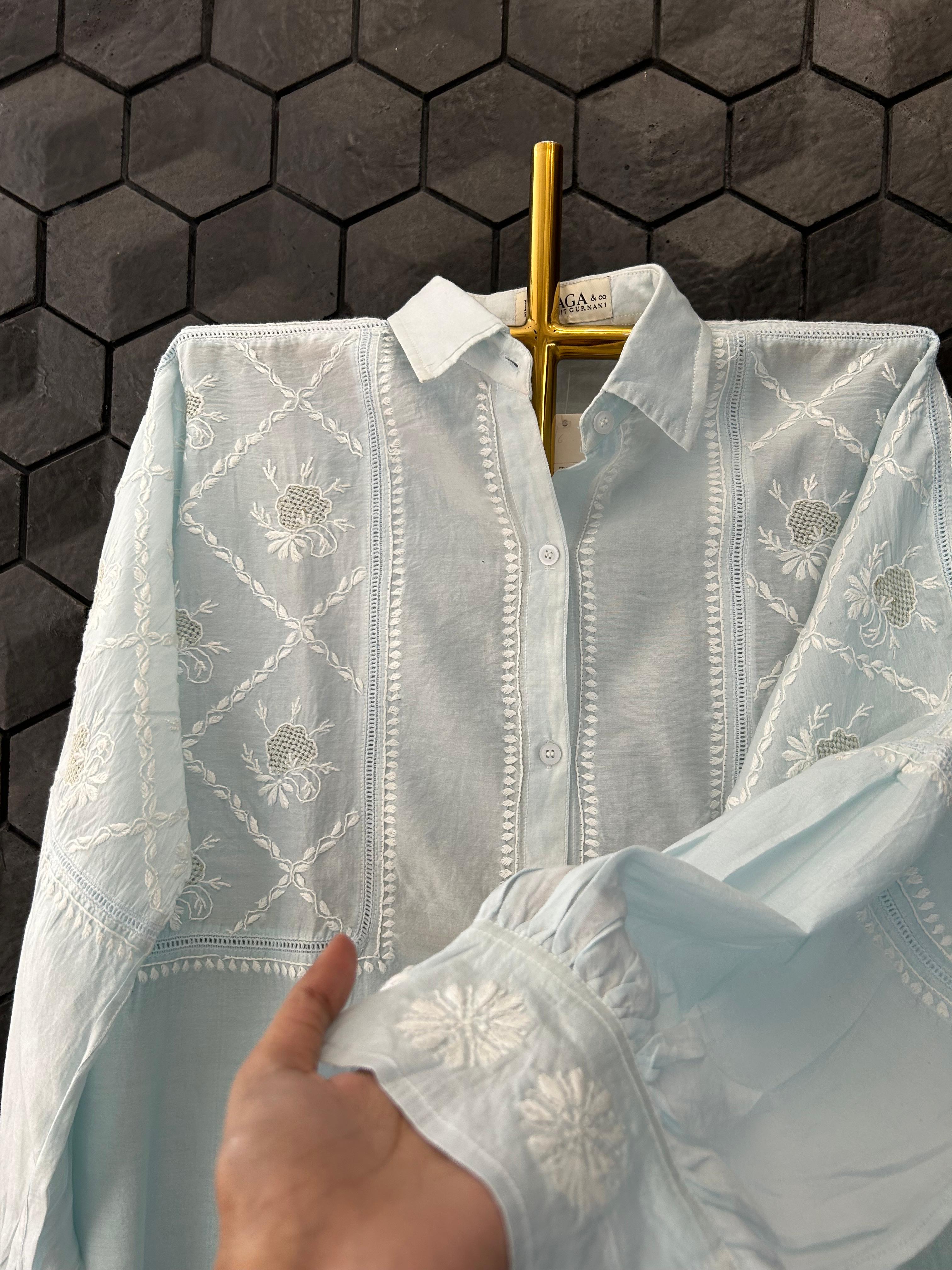 Blue Chanderi Silk Chikankari Co-ord Set