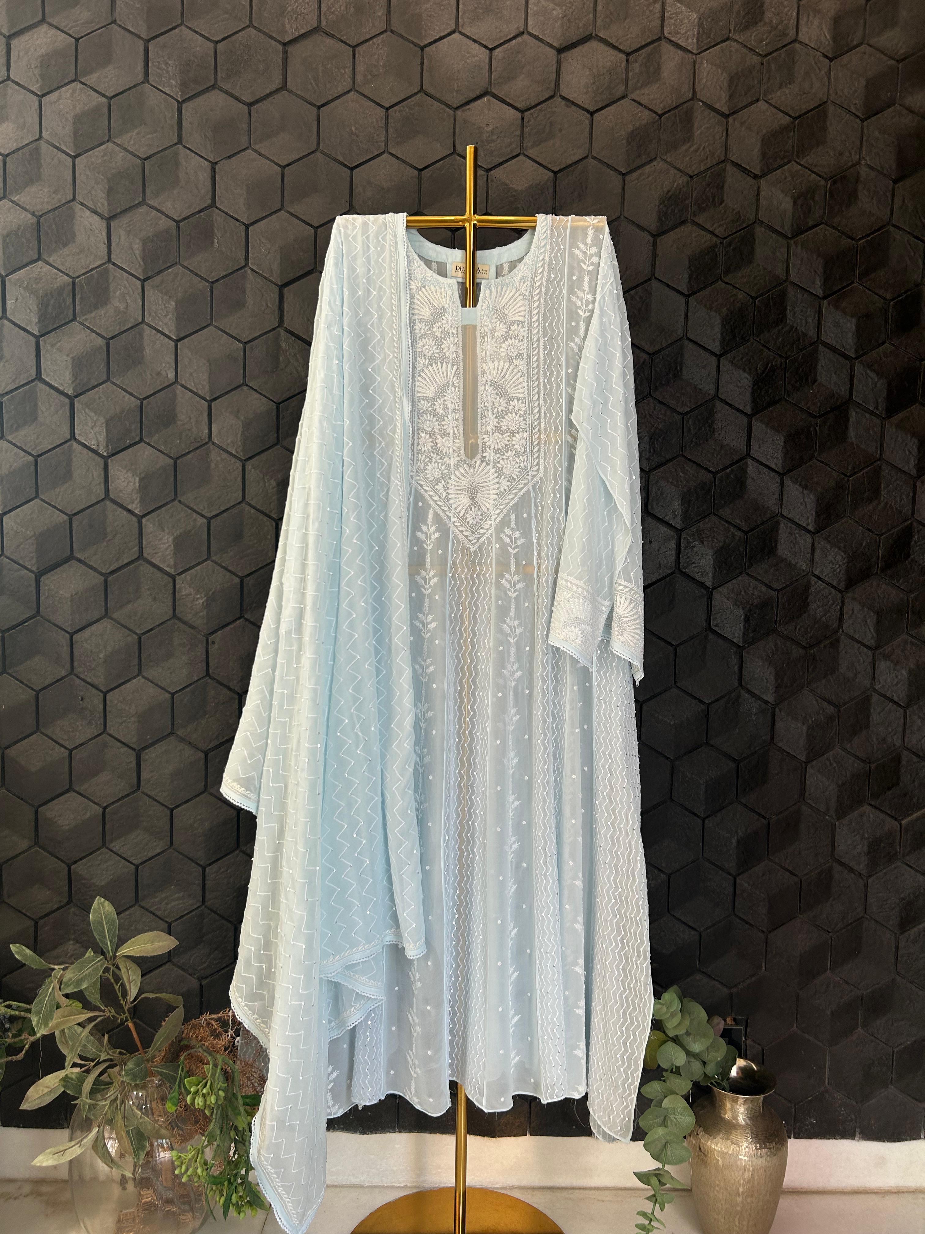 Blue Georgette Chikankari Kurta