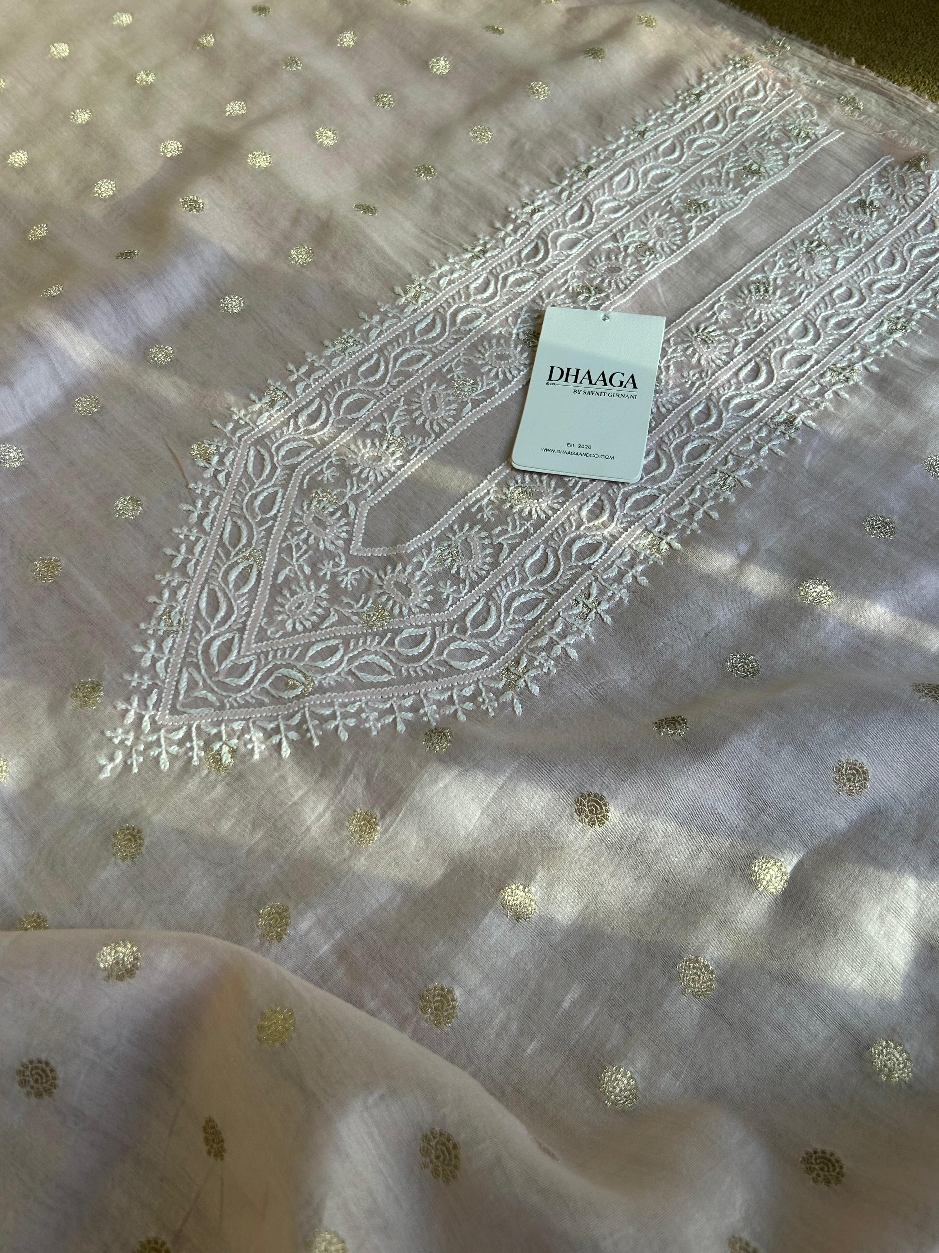 Pink Chanderi Chikankari Mens Kurta