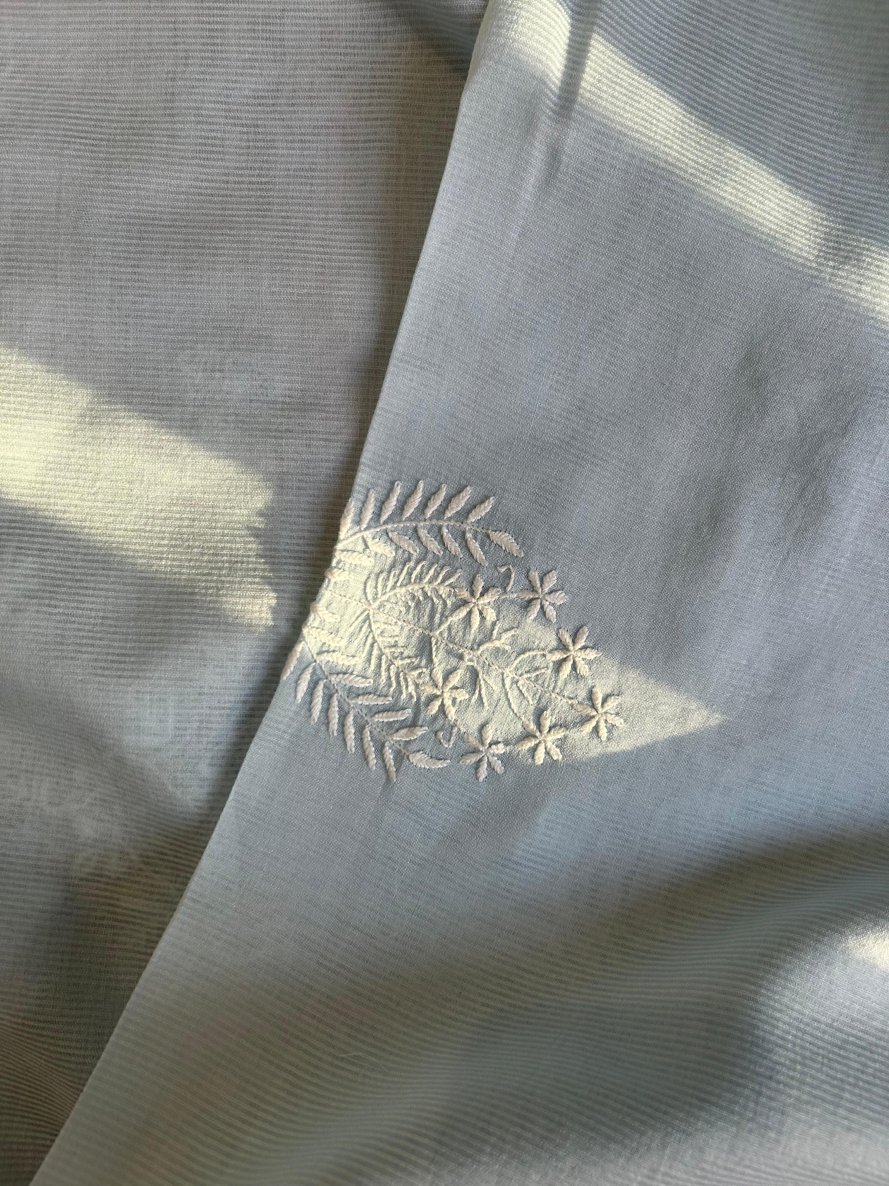 Blue Chanderi Chikankari Mens Kurta