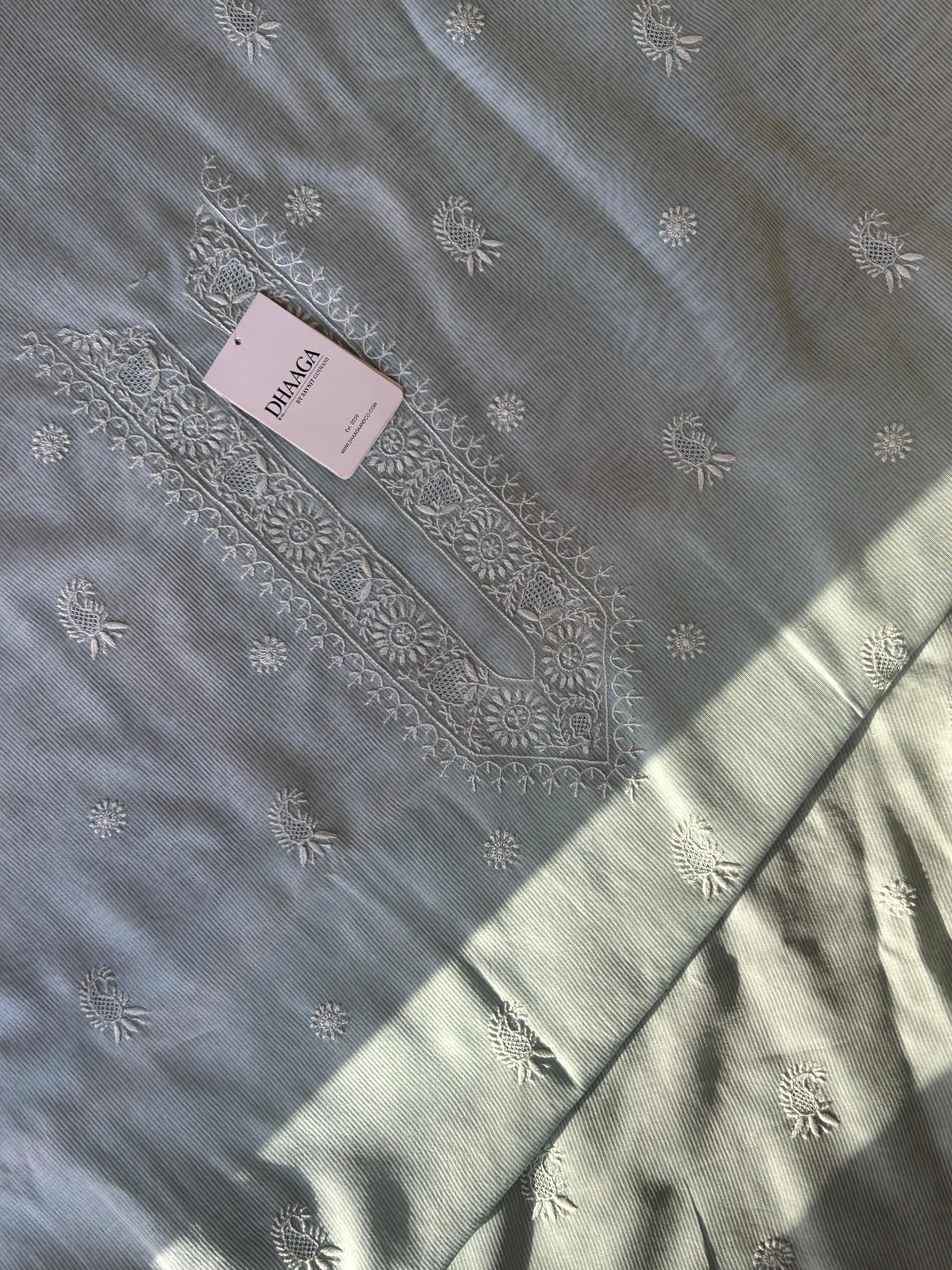 Sea green chanderi chikankari mens kurta
