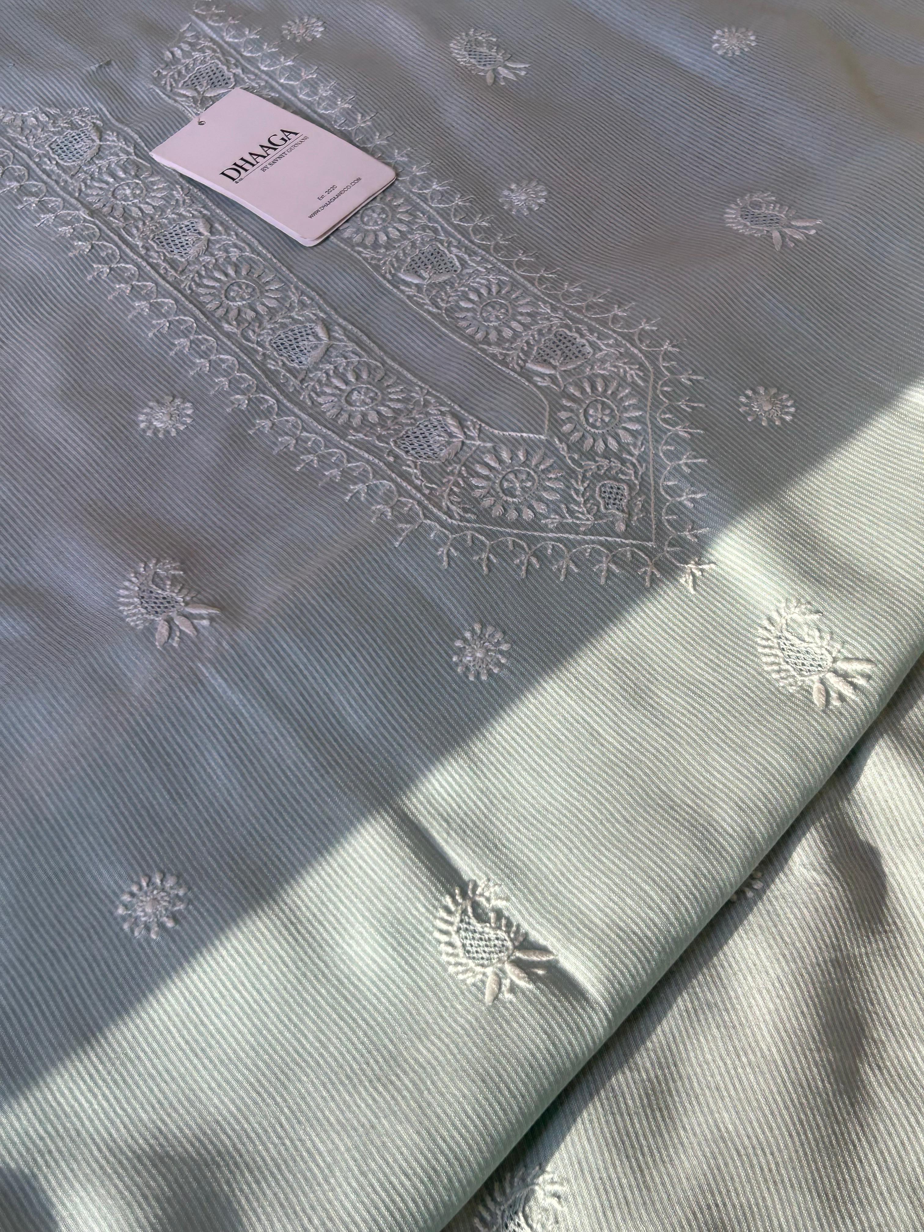 Sea green chanderi chikankari mens kurta