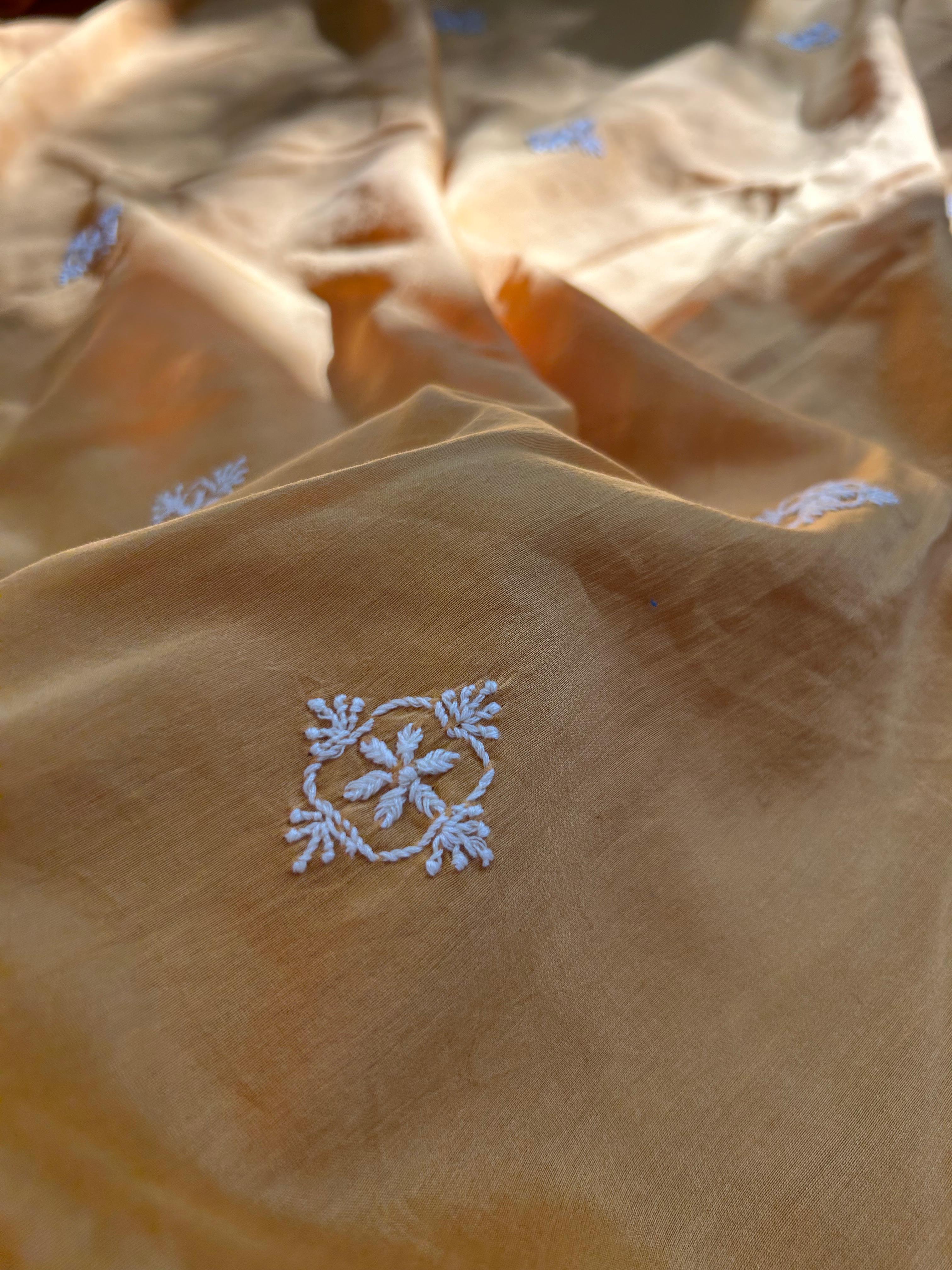 Mustard chanderi chikankari mens kurta