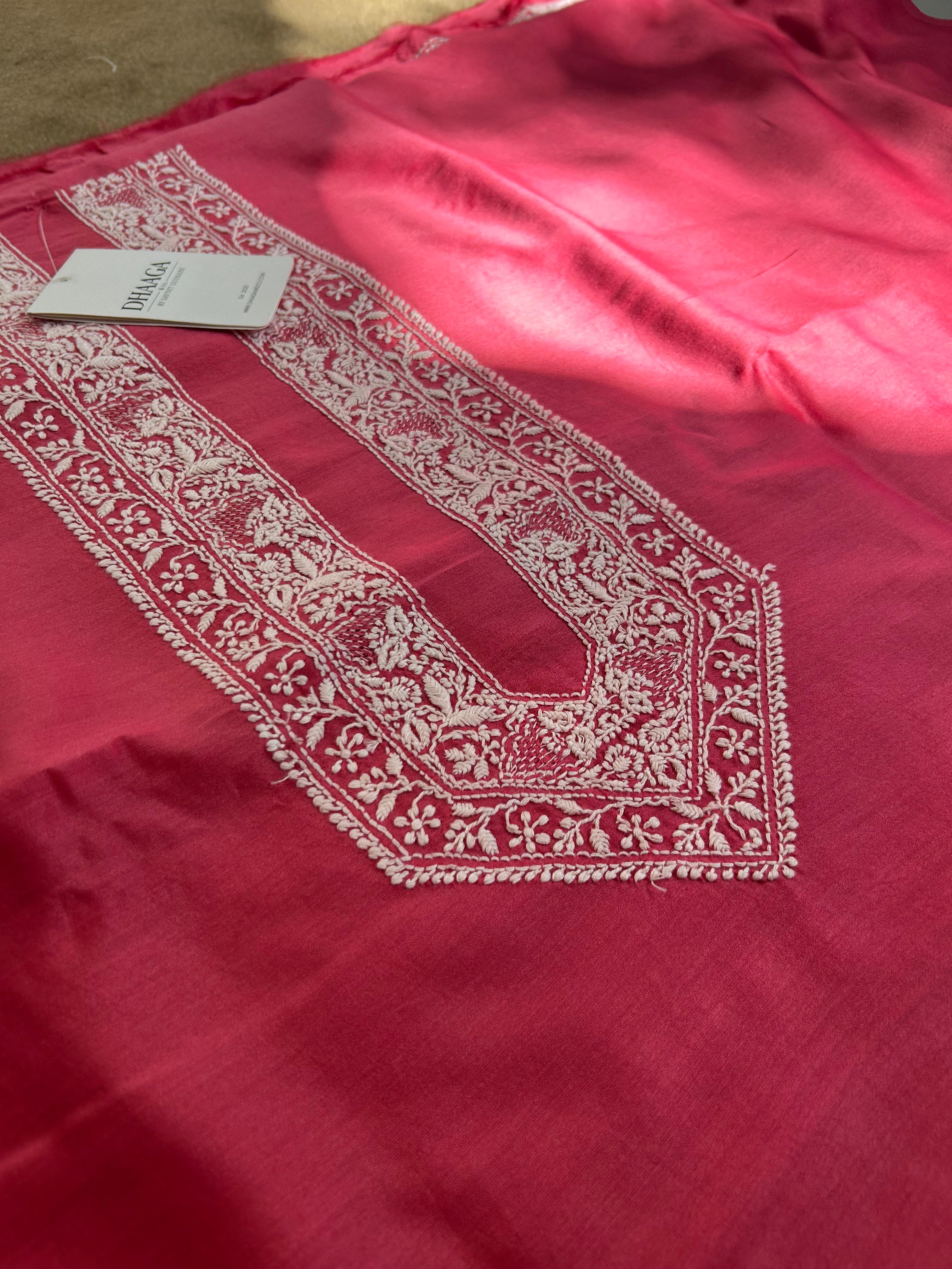 Cherry red chanderi chikankari kurta