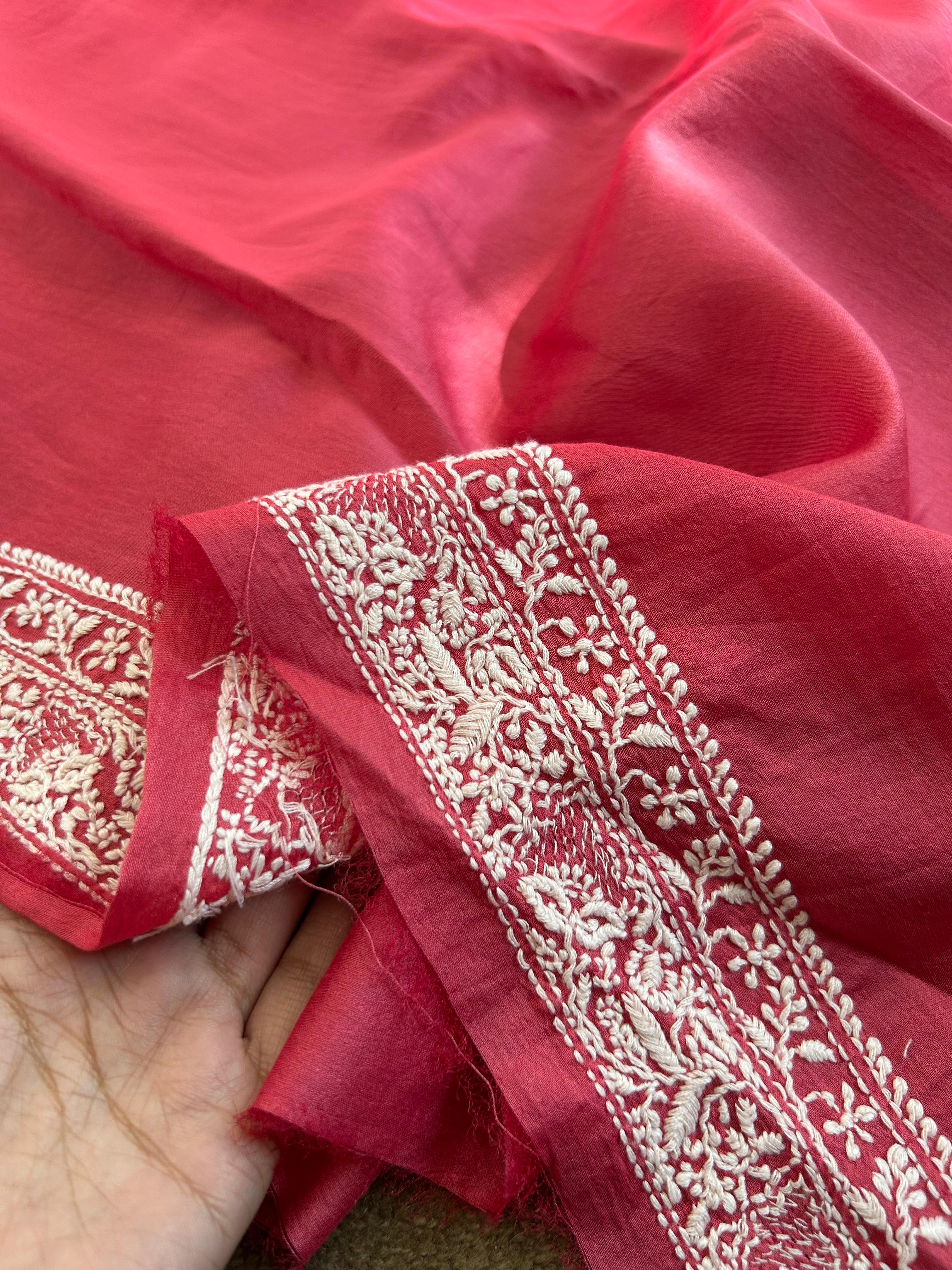 Cherry red chanderi chikankari kurta